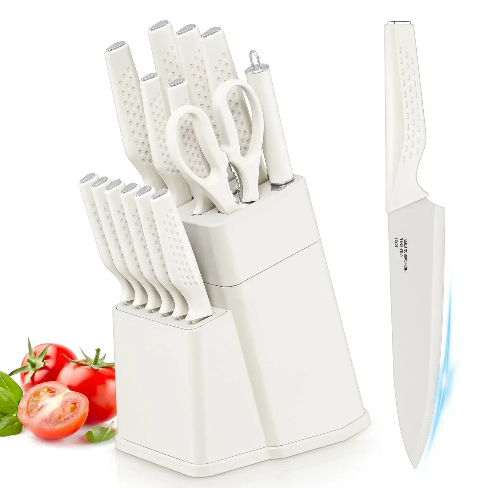 Vesteel Knife Block Set for Kitchen, 15-Piece High Carbon Stainless Steel Knives Set with Ergonomic Handle, Ultra-sharp & Rust Resistant - Image 18