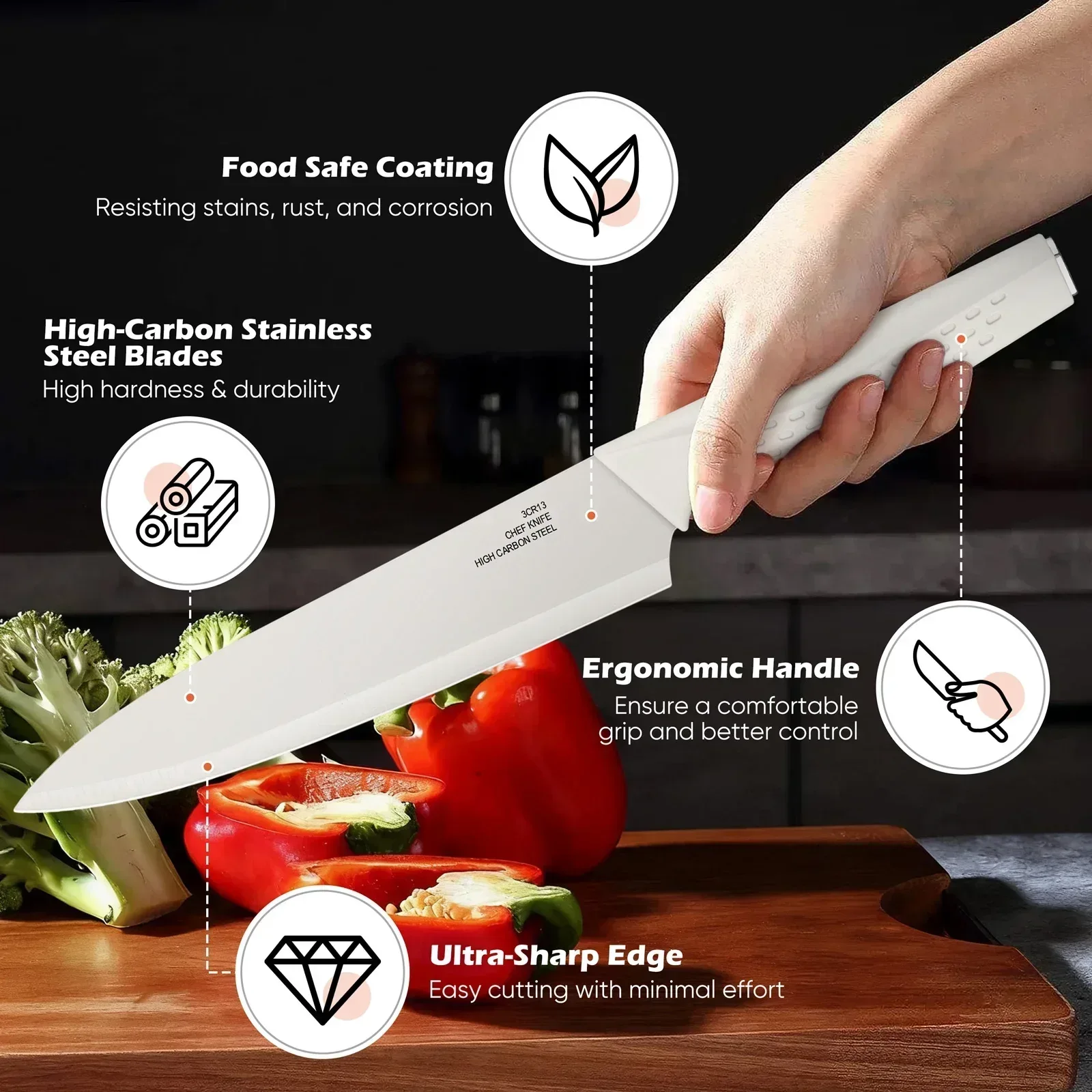 Vesteel Knife Block Set for Kitchen, 15-Piece High Carbon Stainless Steel Knives Set with Ergonomic Handle, Ultra-sharp & Rust Resistant - Image 25