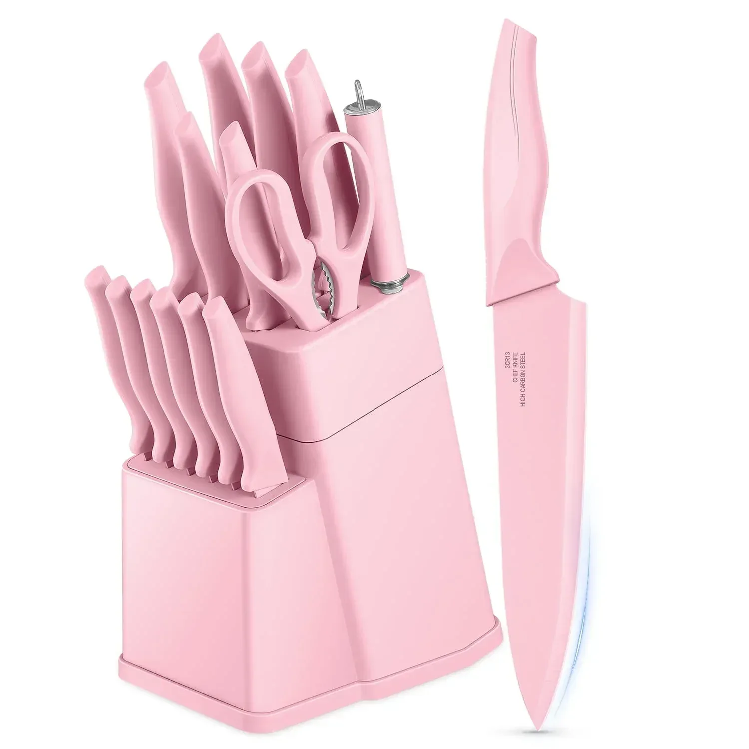 Vesteel Knife Set for Kitchen with Block, 15 Pcs High Carbon Stainless Steel Kitchen Knife Set with Self Sharpening - Image 17