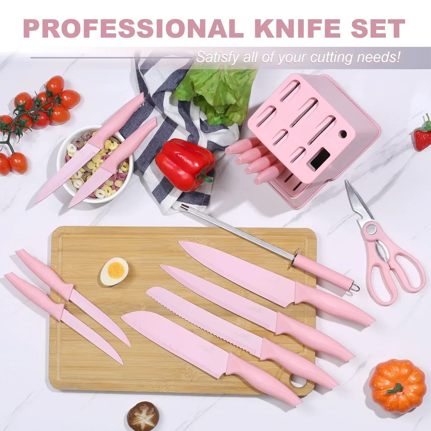 Vesteel Knife Set for Kitchen with Block, 15 Pcs High Carbon Stainless Steel Kitchen Knife Set with Self Sharpening - Image 18