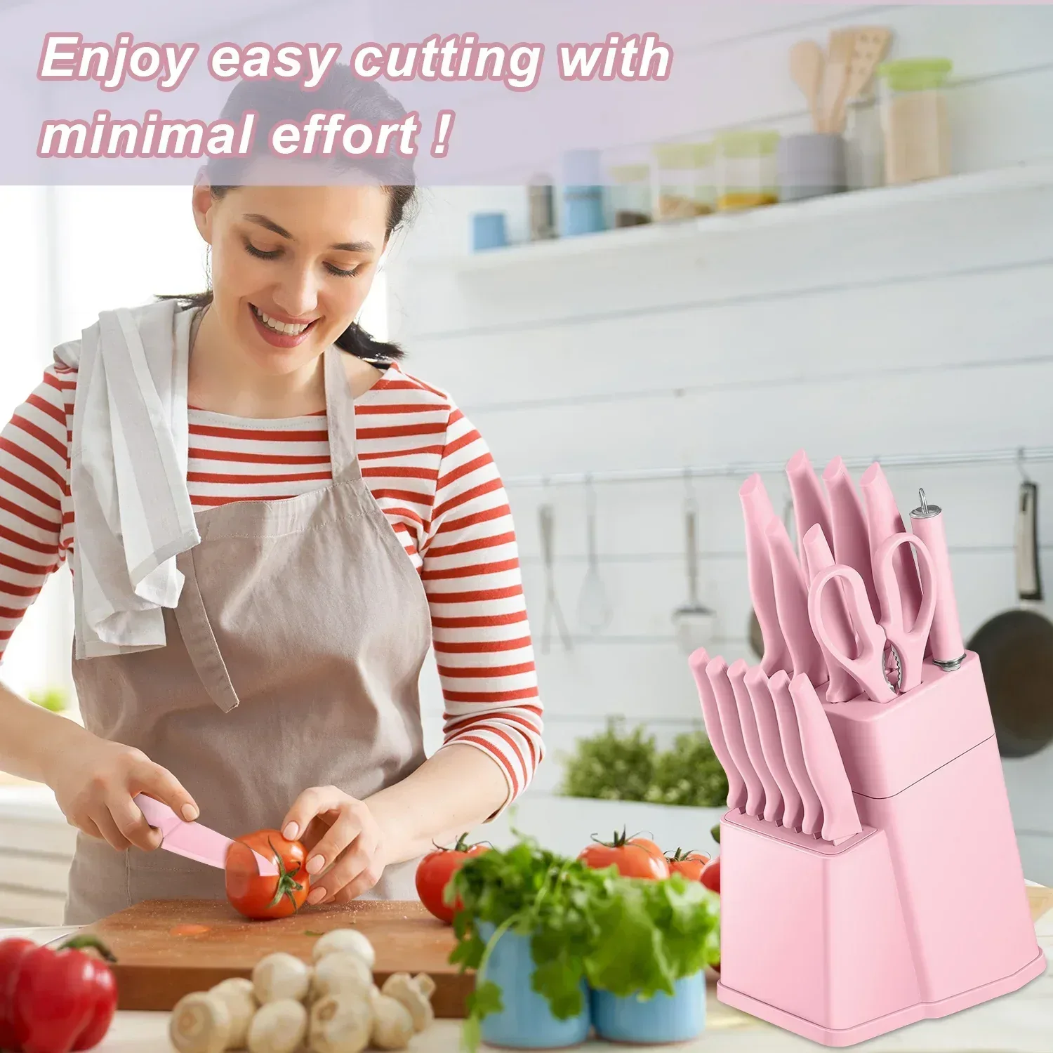 Vesteel Knife Set for Kitchen with Block, 15 Pcs High Carbon Stainless Steel Kitchen Knife Set with Self Sharpening - Image 19