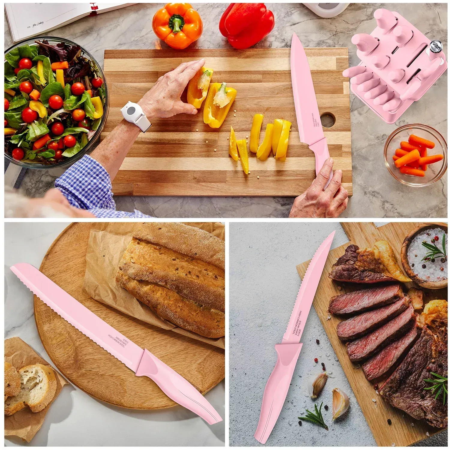 Vesteel Knife Set for Kitchen with Block, 15 Pcs High Carbon Stainless Steel Kitchen Knife Set with Self Sharpening - Image 22