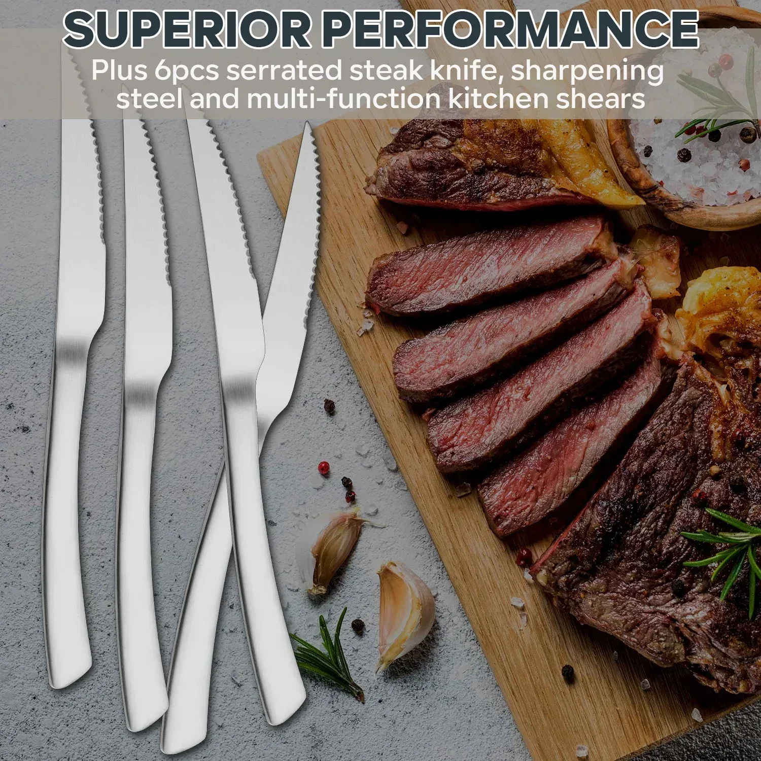 Vesteel Knife Set for Kitchen with Block, 15 Pcs High Carbon Stainless Steel Kitchen Knife Set with Self Sharpening - Image 31