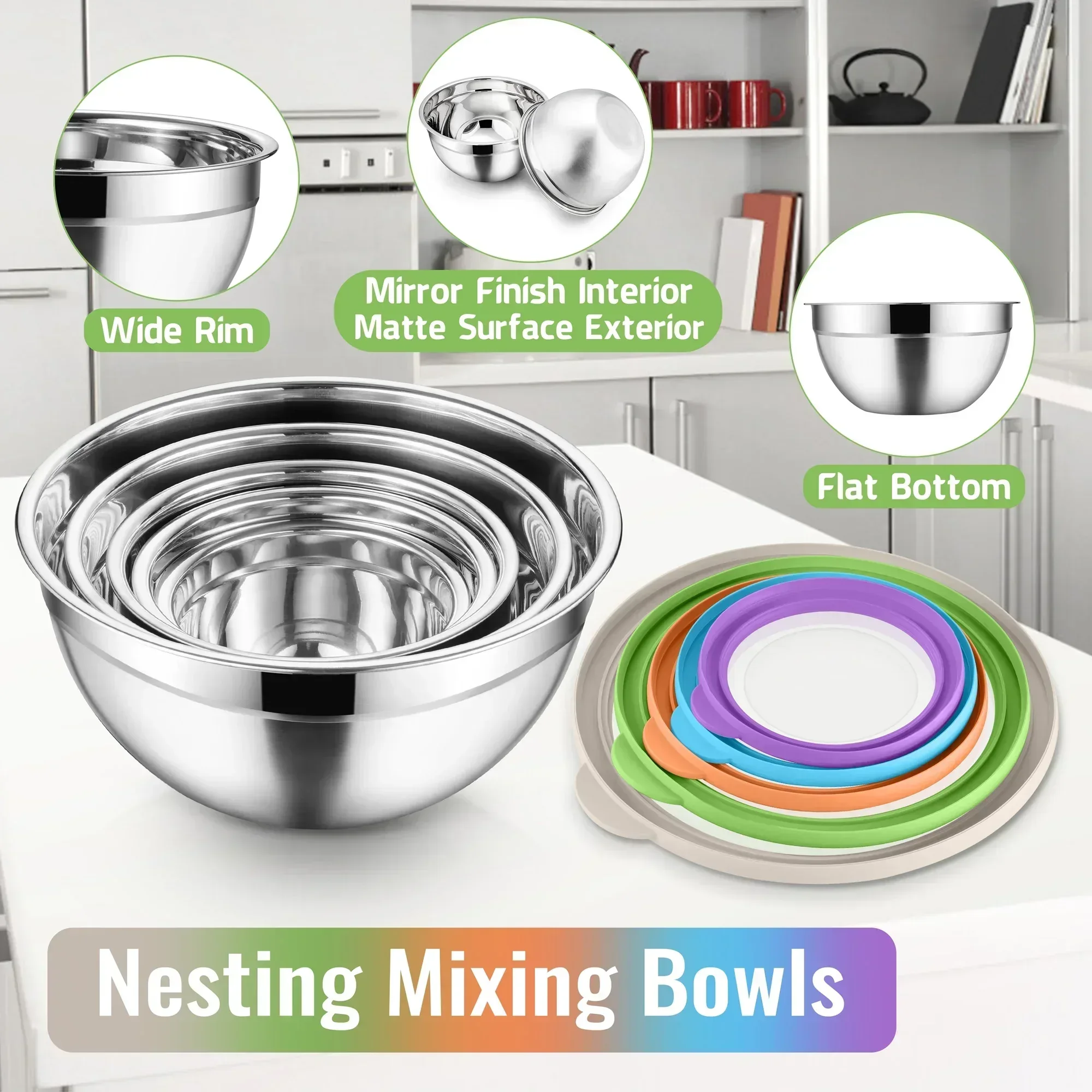Vesteel Mixing Bowls with Lids Set of 8, Stainless Steel Prep Bowls with Upgraded Airtight Visible Lid, Metal Nesting Bowl Attach with 3 Graters for Kitchen Grating/ Shredding / Mixing - Image 24