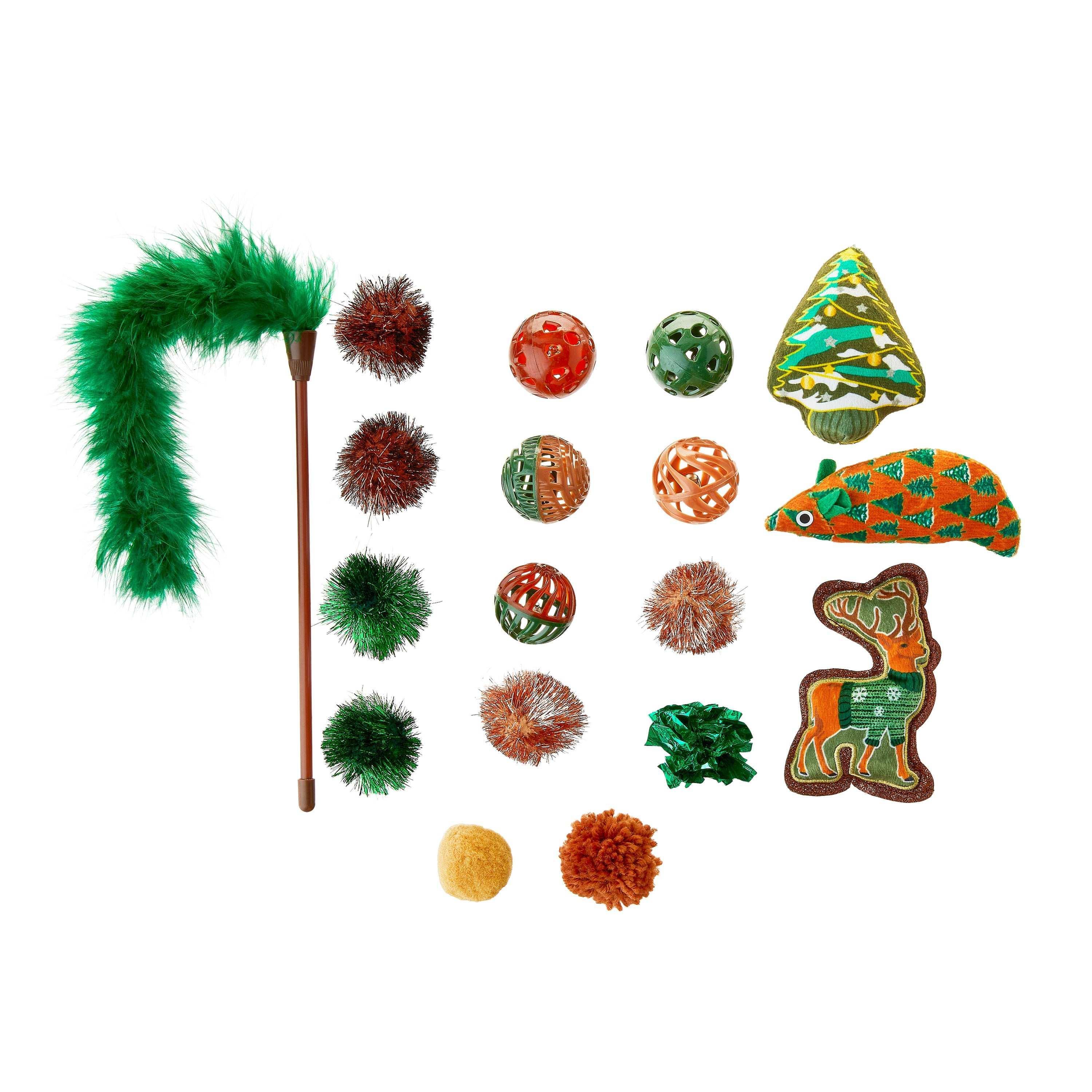 Vibrant Life Holiday 18-Piece Cat Toy Stocking Gift Set, Brown - Image 2