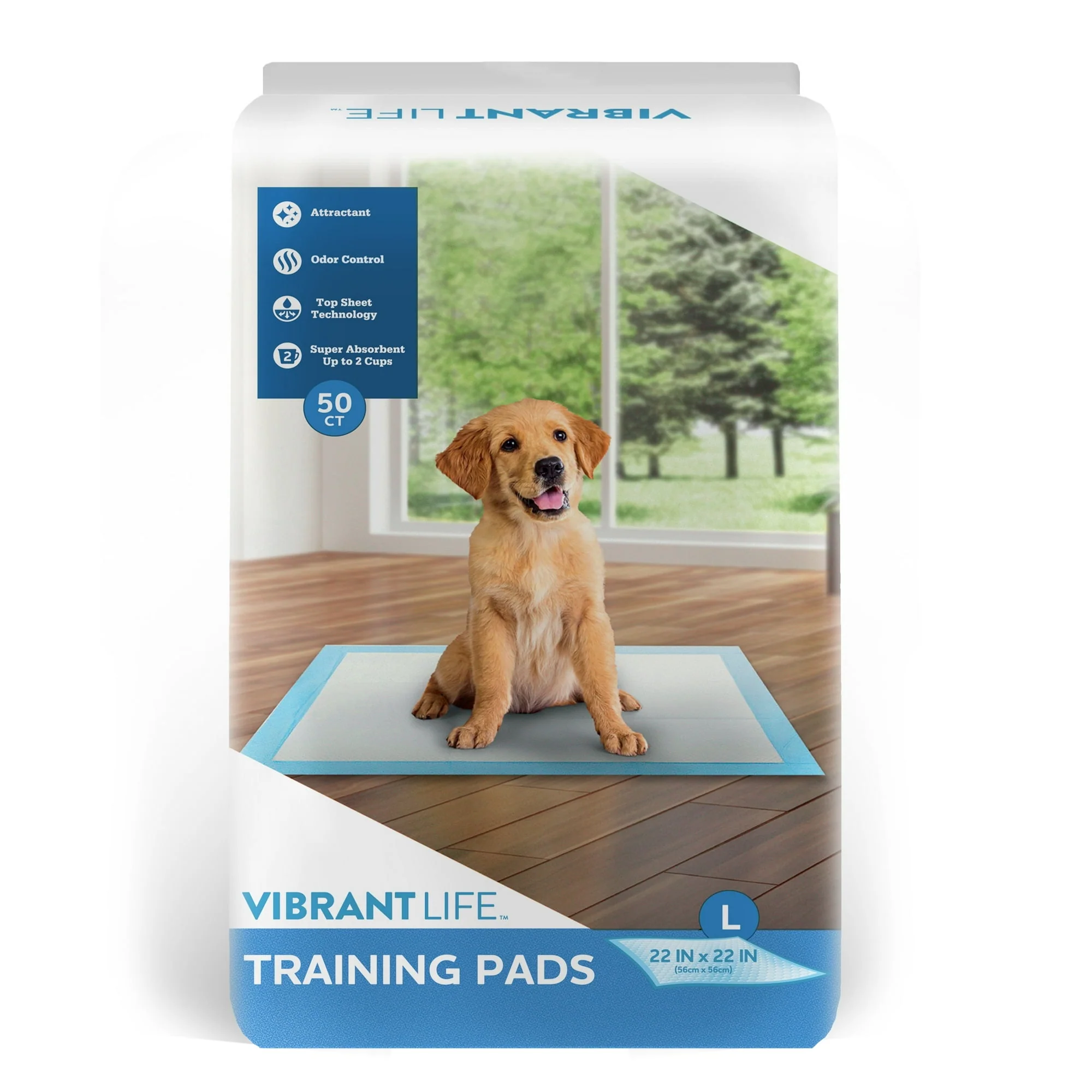 Vibrant Life Training Pads – Super Absorbent, Leak Proof, & Fast Dry Dog and Puppy Pee Pads – L 22 in x 22 in, 50 Count