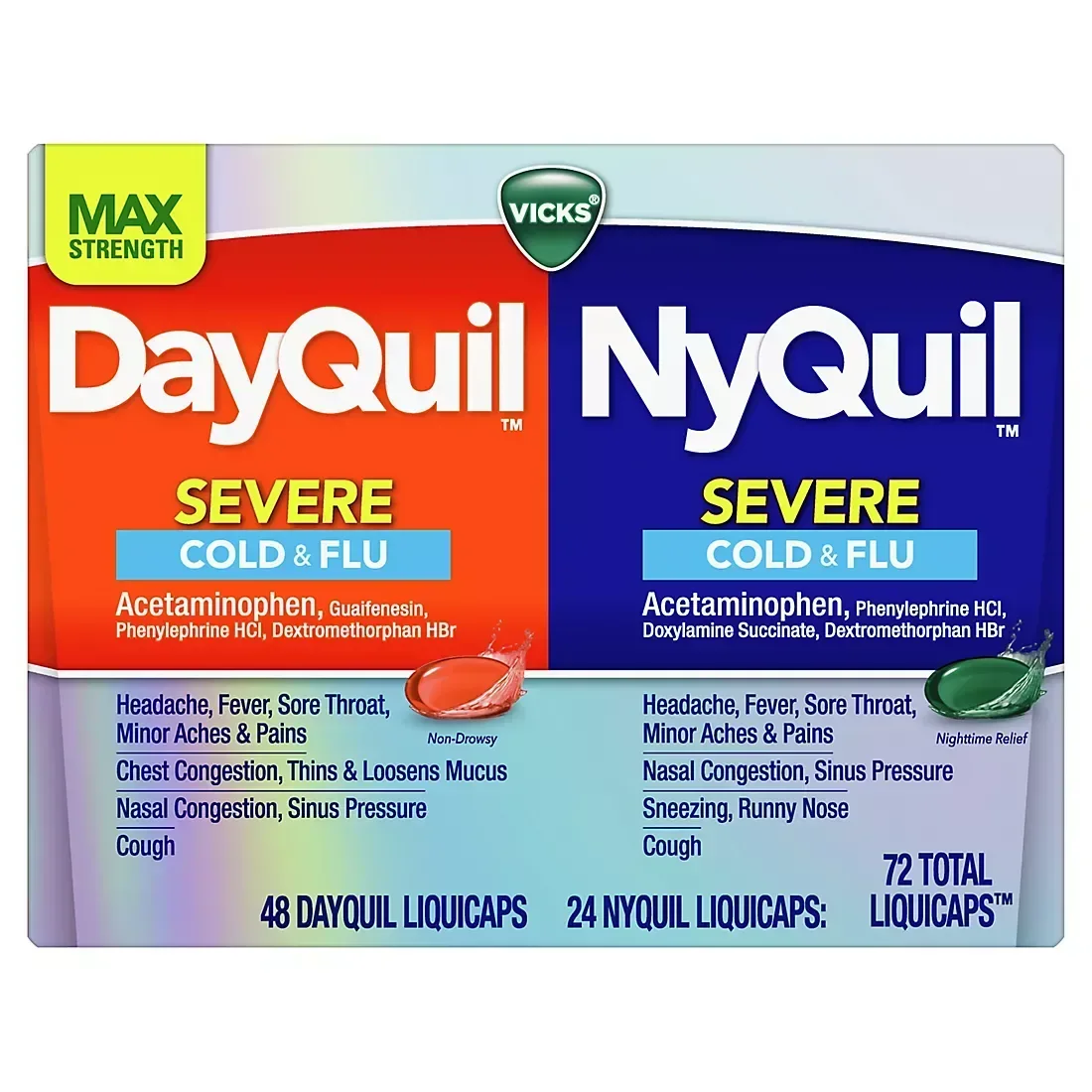 Vicks DayQuil & NyQuil Severe Cold & Flu Relief Co-Pack, Over-the-Counter Medicine, 72 Count - Image 3