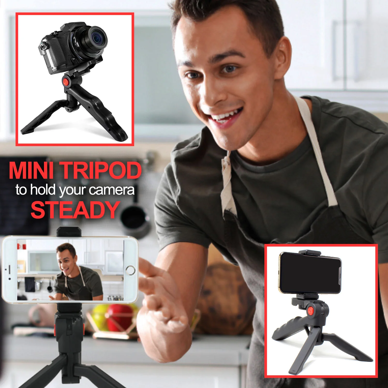 Vivitar Pistol Grip Portable Mini Tabletop Tripod for Video Vlog Stream Photography with Slip Resistant Grip - Image 3