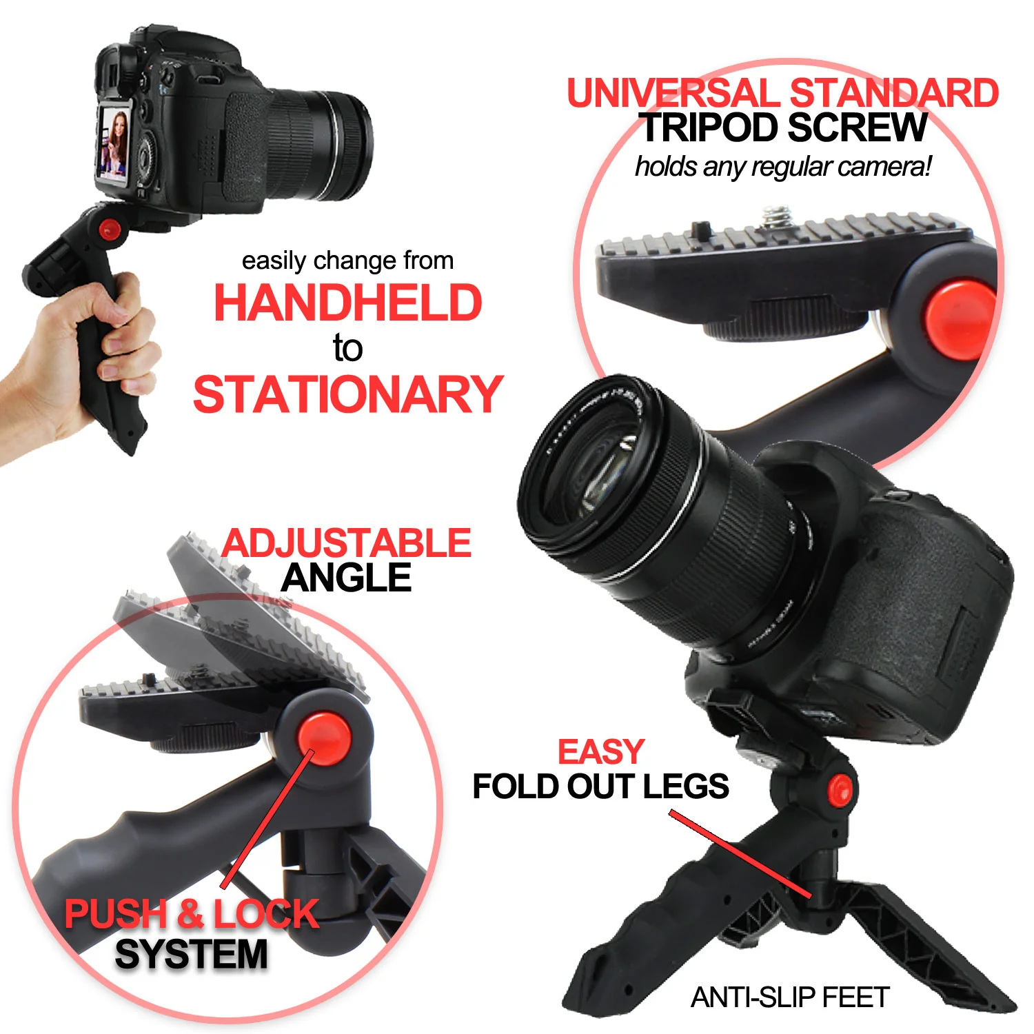Vivitar Pistol Grip Portable Mini Tabletop Tripod for Video Vlog Stream Photography with Slip Resistant Grip - Image 4