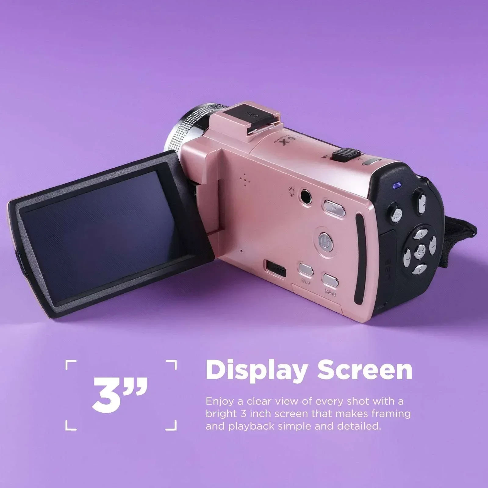 Vivitar PopCam Digital Camcorder, 48MP, Full HD 1080p Video Camera with 3" Flip Screen, 16x Digital Zoom, Built-in Microphone, Compact Vlogging Camera for Beginners, Travel, & Family Recording - Image 4