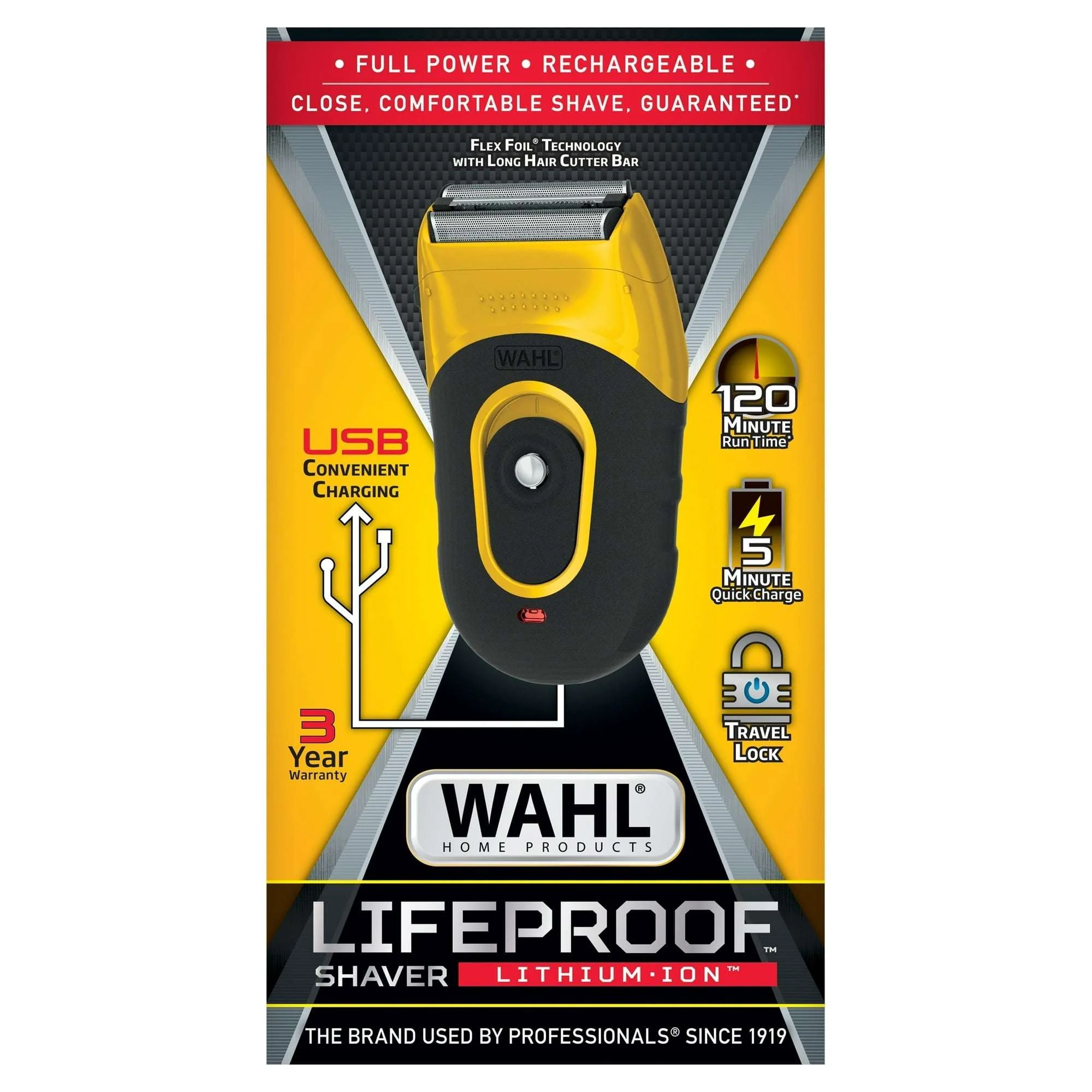 Wahl Life Proof Shaver, Rechargeable Lithium Ion, Compact Flex Foil Shaver & USB Convenience, Men, Yellow - 3023681 - Image 10