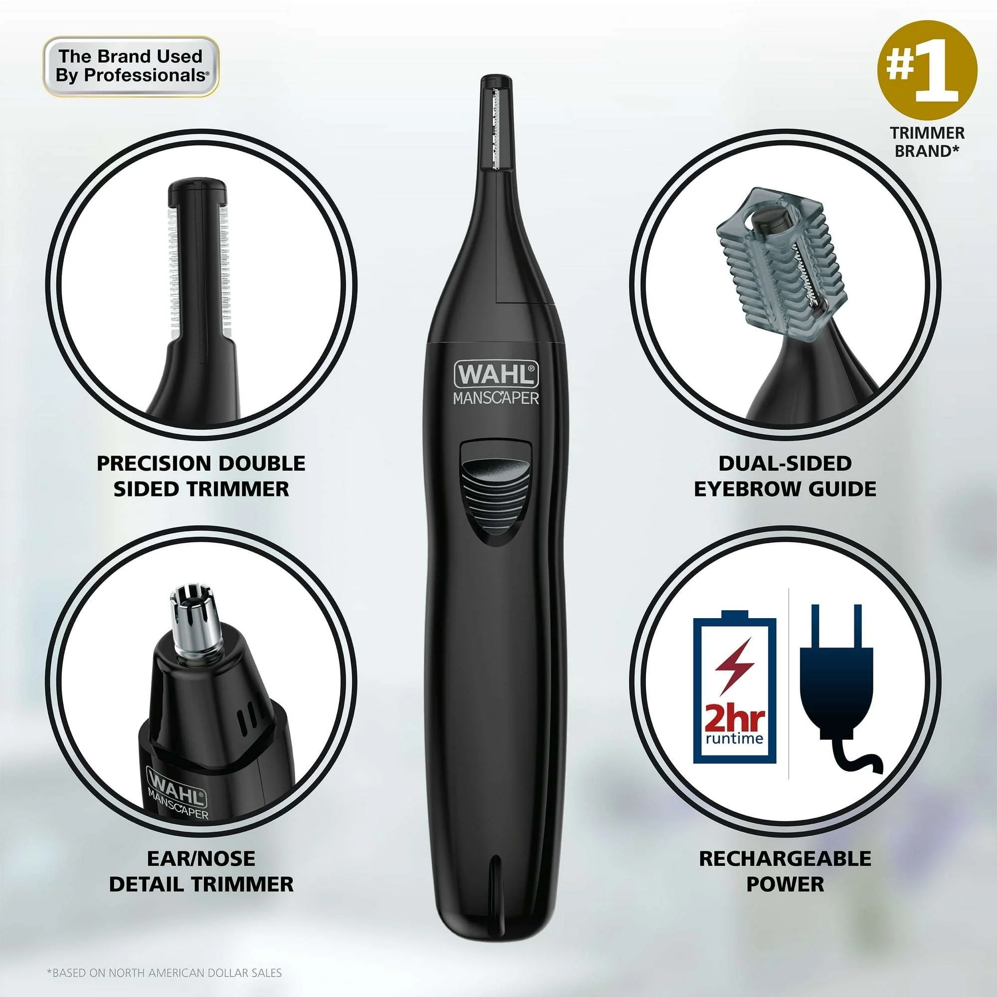 Wahl Manscaper Regulator, Rechargeable Ear, Nose, Brow Double Sided Men's Detail Trimmer, 9865-4701 - Image 3
