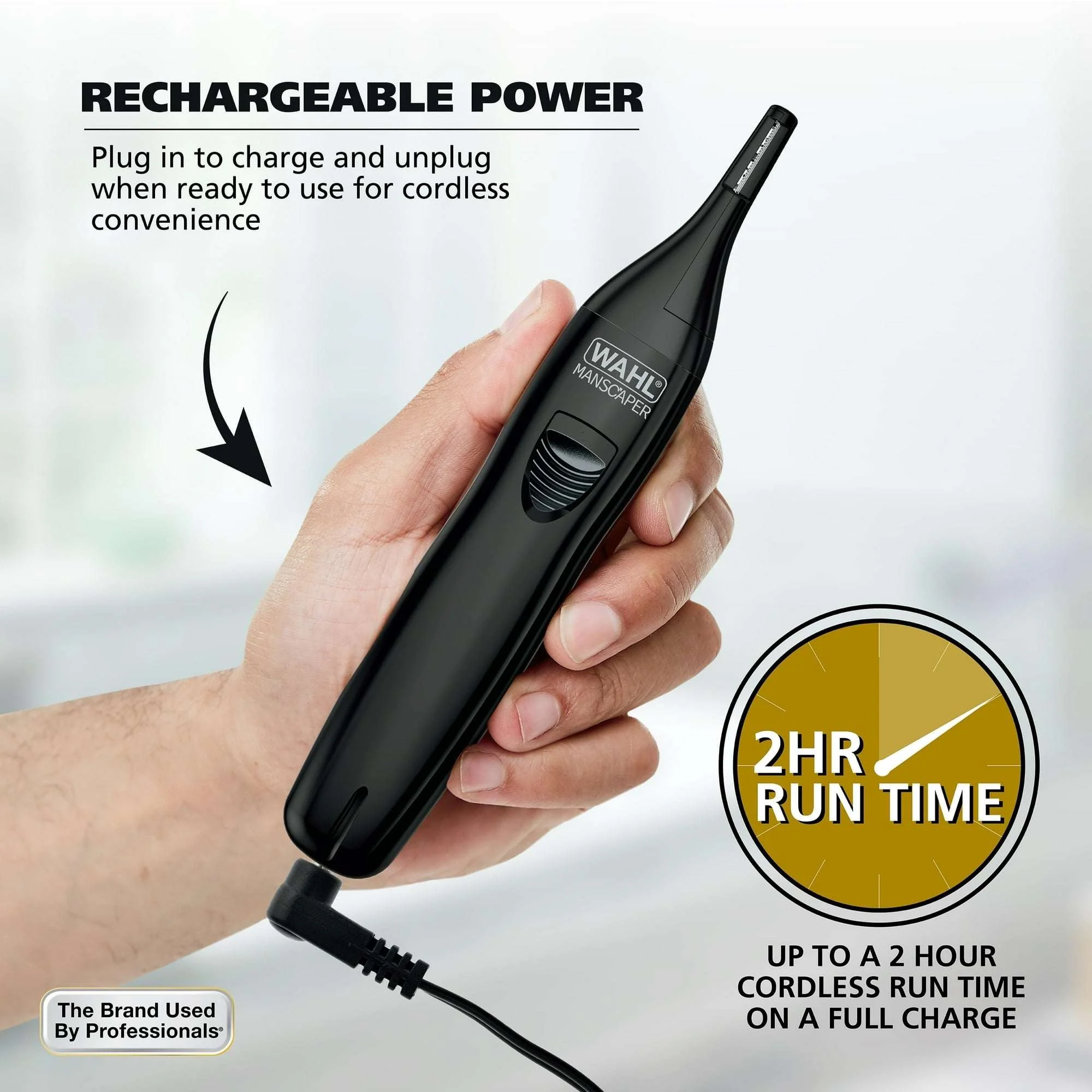 Wahl Manscaper Regulator, Rechargeable Ear, Nose, Brow Double Sided Men's Detail Trimmer, 9865-4701 - Image 9