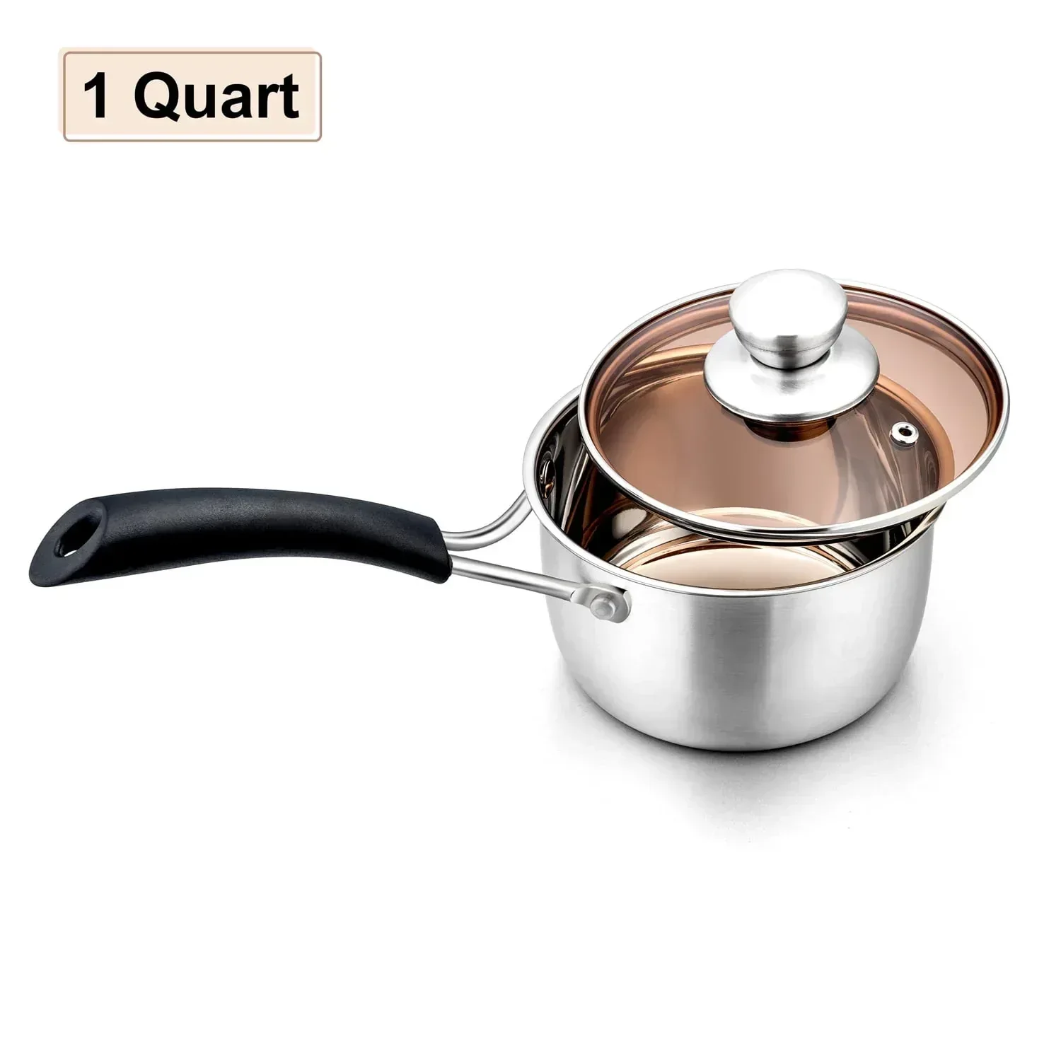 Walchoice 1 Quart Saucepan, Stainless Steel Soup Milk Pan with Transparent Lid