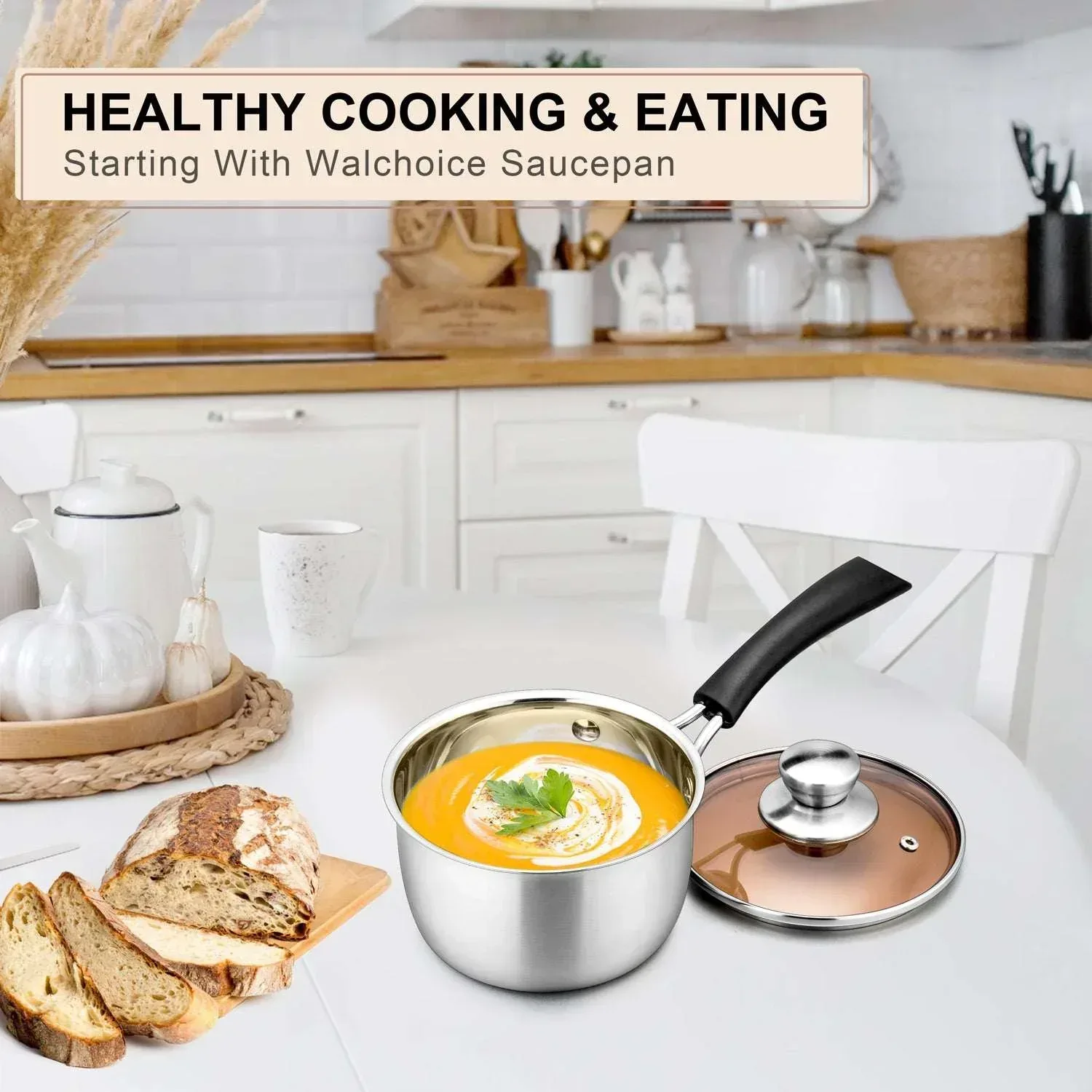 Walchoice 1 Quart Saucepan, Stainless Steel Soup Milk Pan with Transparent Lid - Image 4