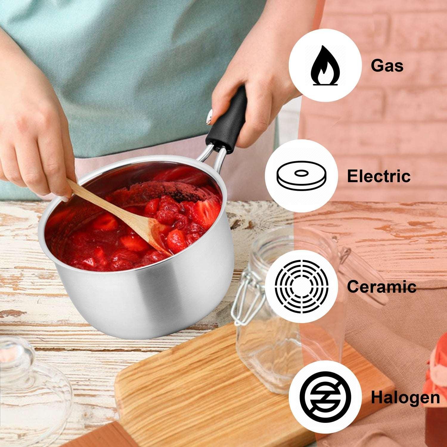 Walchoice 1 Quart Saucepan, Stainless Steel Soup Milk Pan with Transparent Lid - Image 5