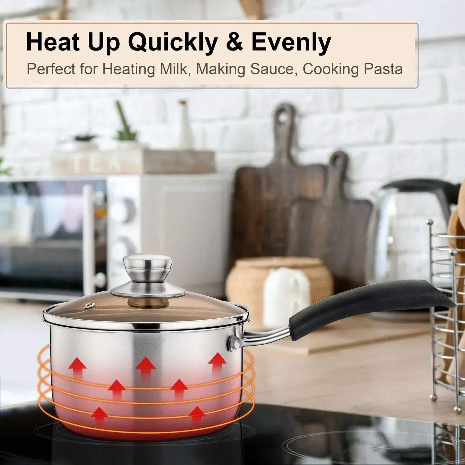 Walchoice 1 Quart Saucepan, Stainless Steel Soup Milk Pan with Transparent Lid - Image 7