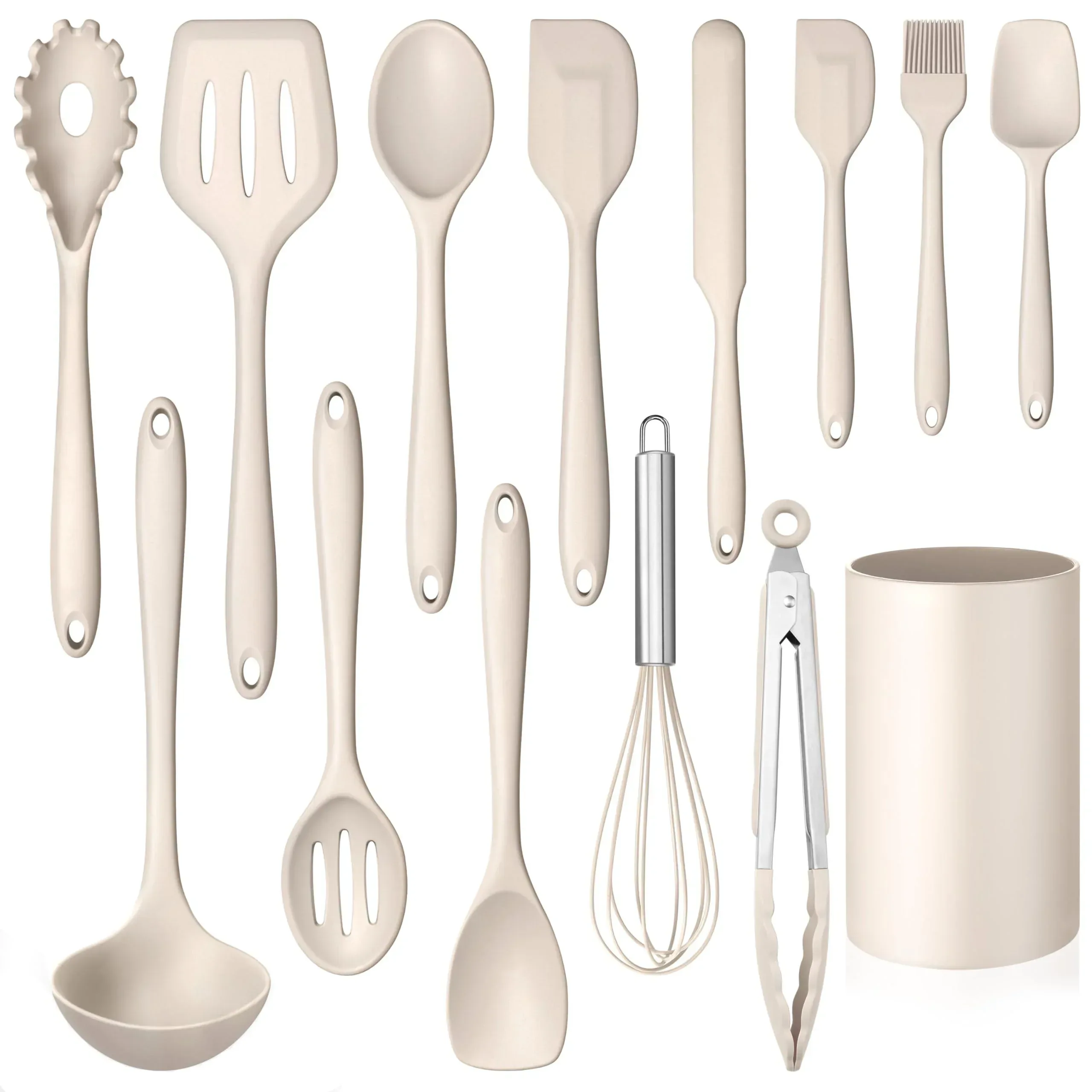 Walchoice 14 Pcs Cooking Utensils Set with Holder, Heat Resistant Silicone Kitchen Cookware Utensils Set, Kitchen Cooking Tools Includes Spatula Spoon Turner Whisk Tong, Dishwasher safe, Black - Image 3