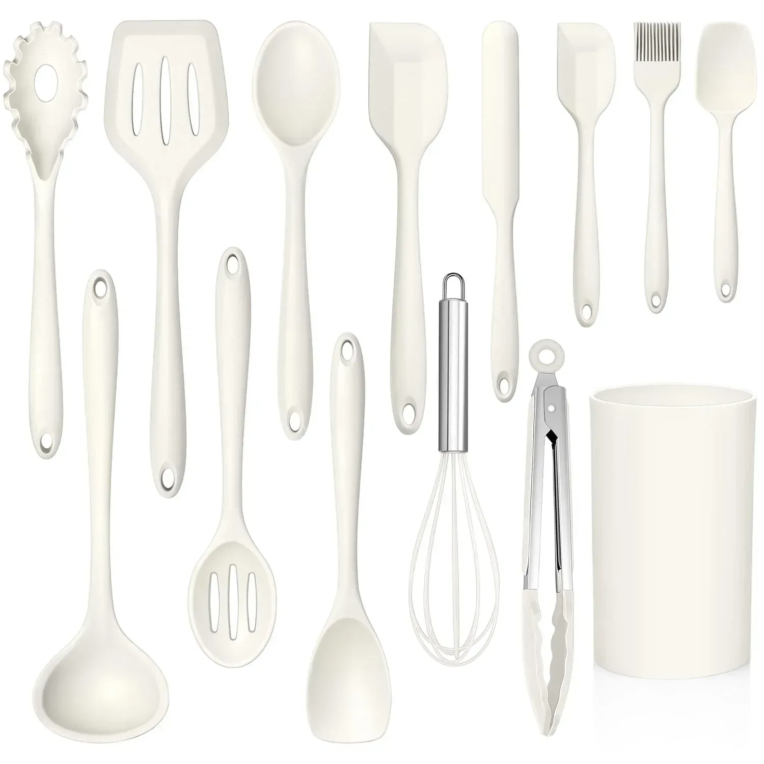 Walchoice 14 Pcs Cooking Utensils Set with Holder, Heat Resistant Silicone Kitchen Cookware Utensils Set, Kitchen Cooking Tools Includes Spatula Spoon Turner Whisk Tong, Dishwasher safe, Black - Image 6