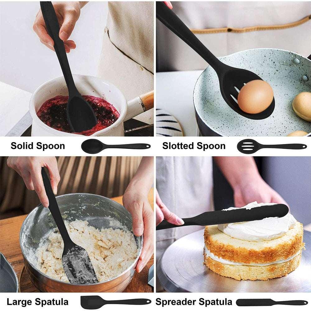 Walchoice 14 Pcs Cooking Utensils Set with Holder, Heat Resistant Silicone Kitchen Cookware Utensils Set, Kitchen Cooking Tools Includes Spatula Spoon Turner Whisk Tong, Dishwasher safe, Black - Image 8