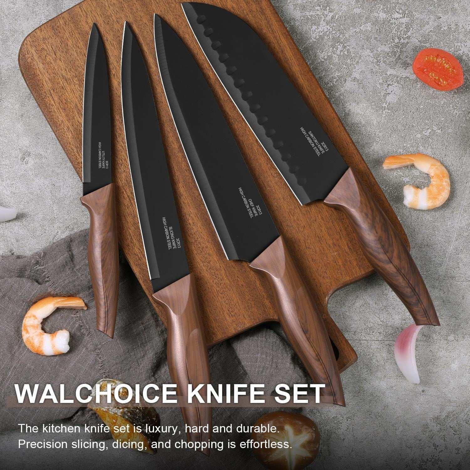 Walchoice 15 Pieces Knife Set with Block, High Carbon Stainless Steel Kitchen Knife Set with Sharpener, Rust Resistant & Dishwasher Safe - Image 16