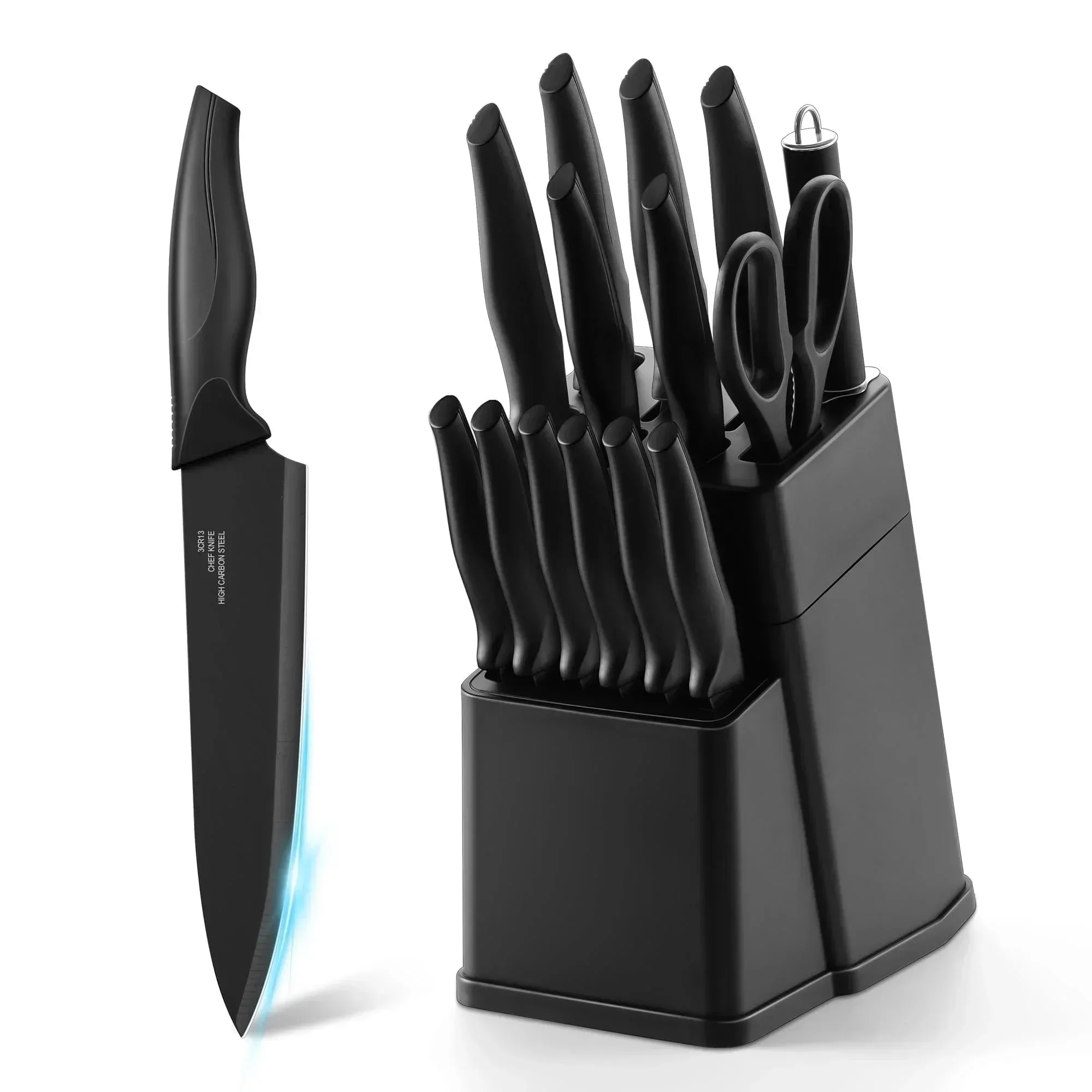 Walchoice 15 Pieces Knife Set with Block, High Carbon Stainless Steel Kitchen Knife Set with Sharpener, Rust Resistant & Dishwasher Safe - Image 17
