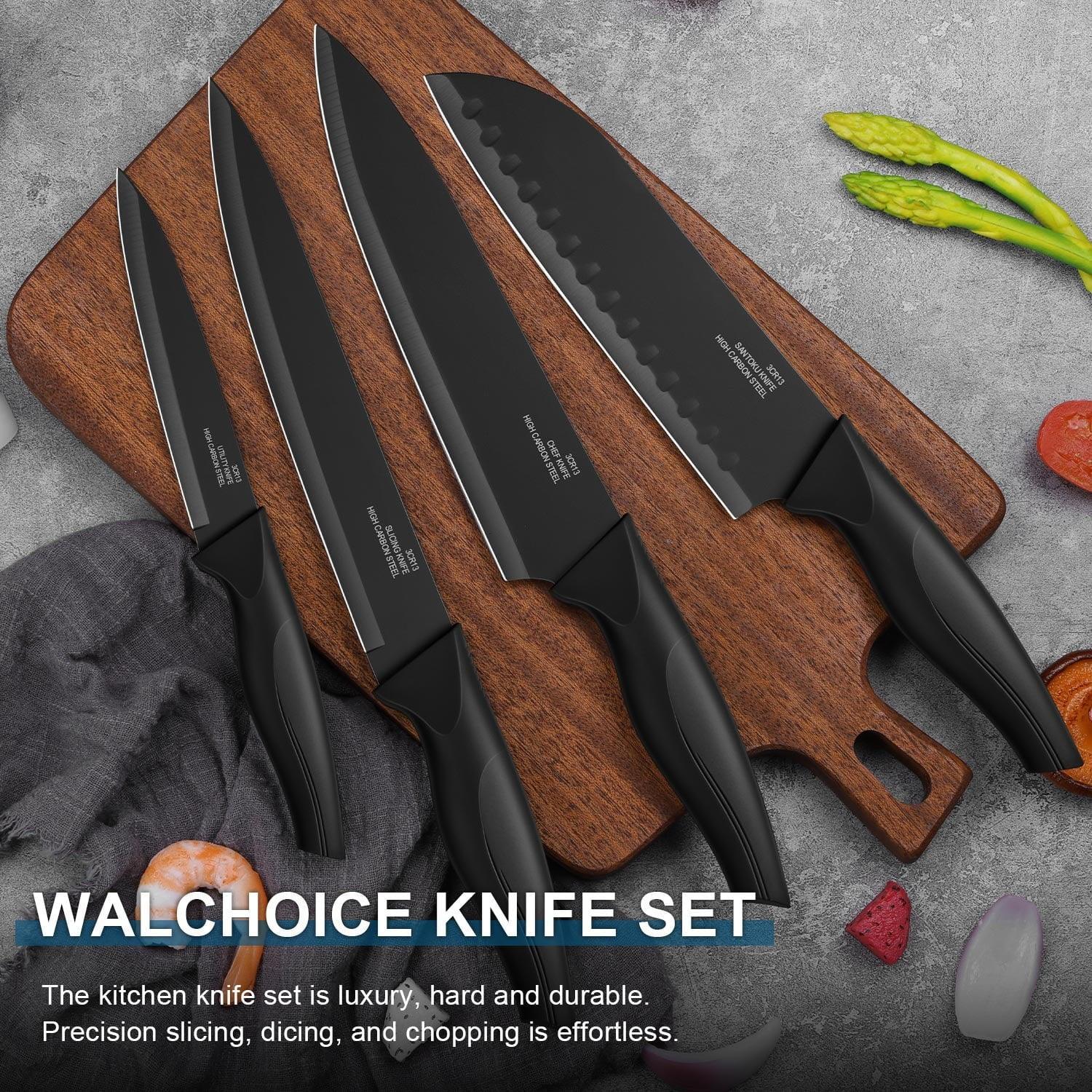 Walchoice 15 Pieces Knife Set with Block, High Carbon Stainless Steel Kitchen Knife Set with Sharpener, Rust Resistant & Dishwasher Safe - Image 24