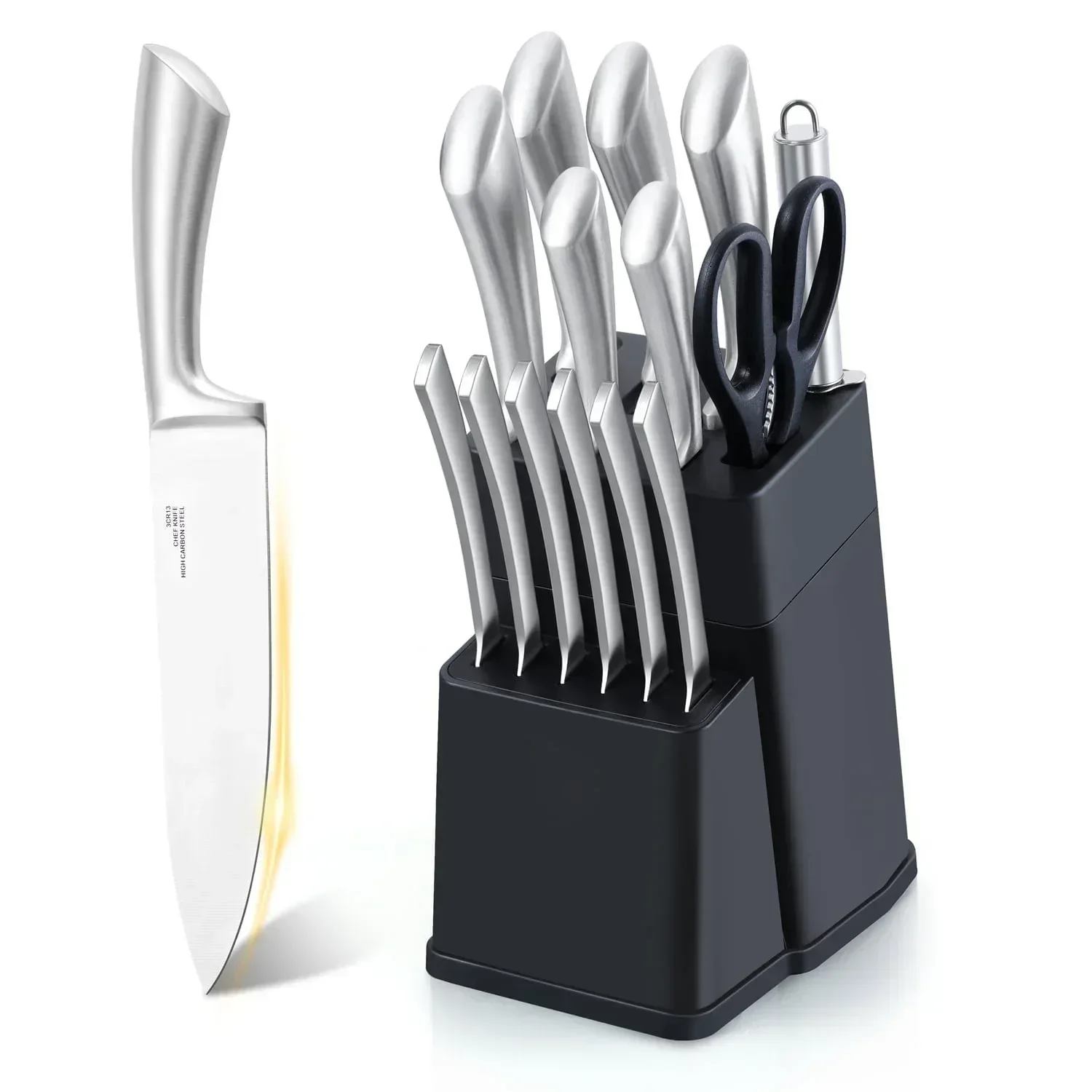 Walchoice 15 Pieces Knife Set with Block, High Carbon Stainless Steel Kitchen Knife Set with Sharpener, Rust Resistant & Dishwasher Safe - Image 25