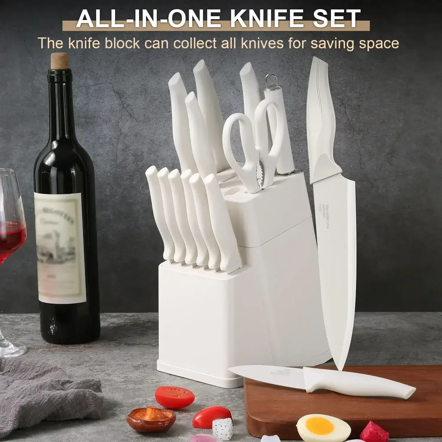 Walchoice 15 Pieces Knife Set with Block, High Carbon Stainless Steel Kitchen Knife Set with Sharpener, Rust Resistant & Dishwasher Safe - Image 4