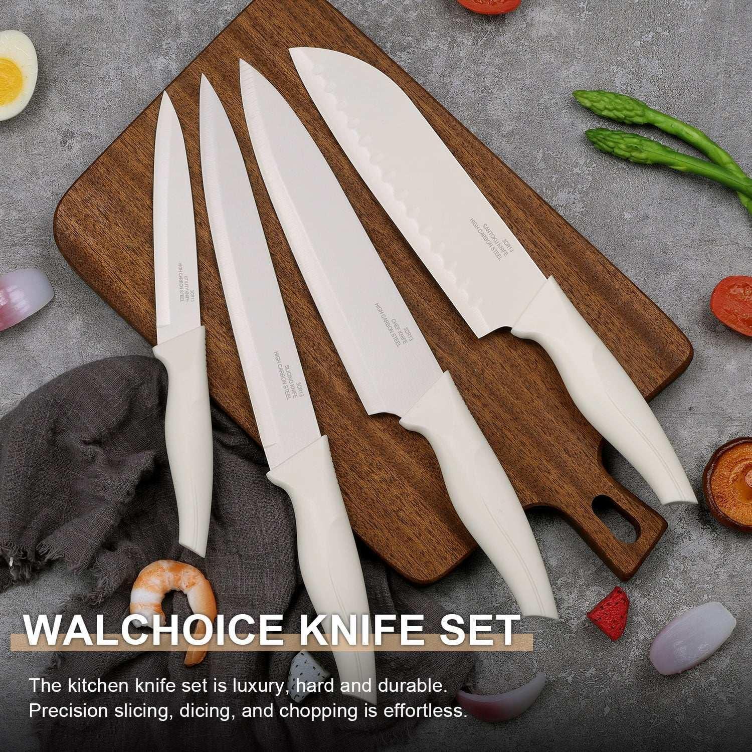 Walchoice 15 Pieces Knife Set with Block, High Carbon Stainless Steel Kitchen Knife Set with Sharpener, Rust Resistant & Dishwasher Safe - Image 6