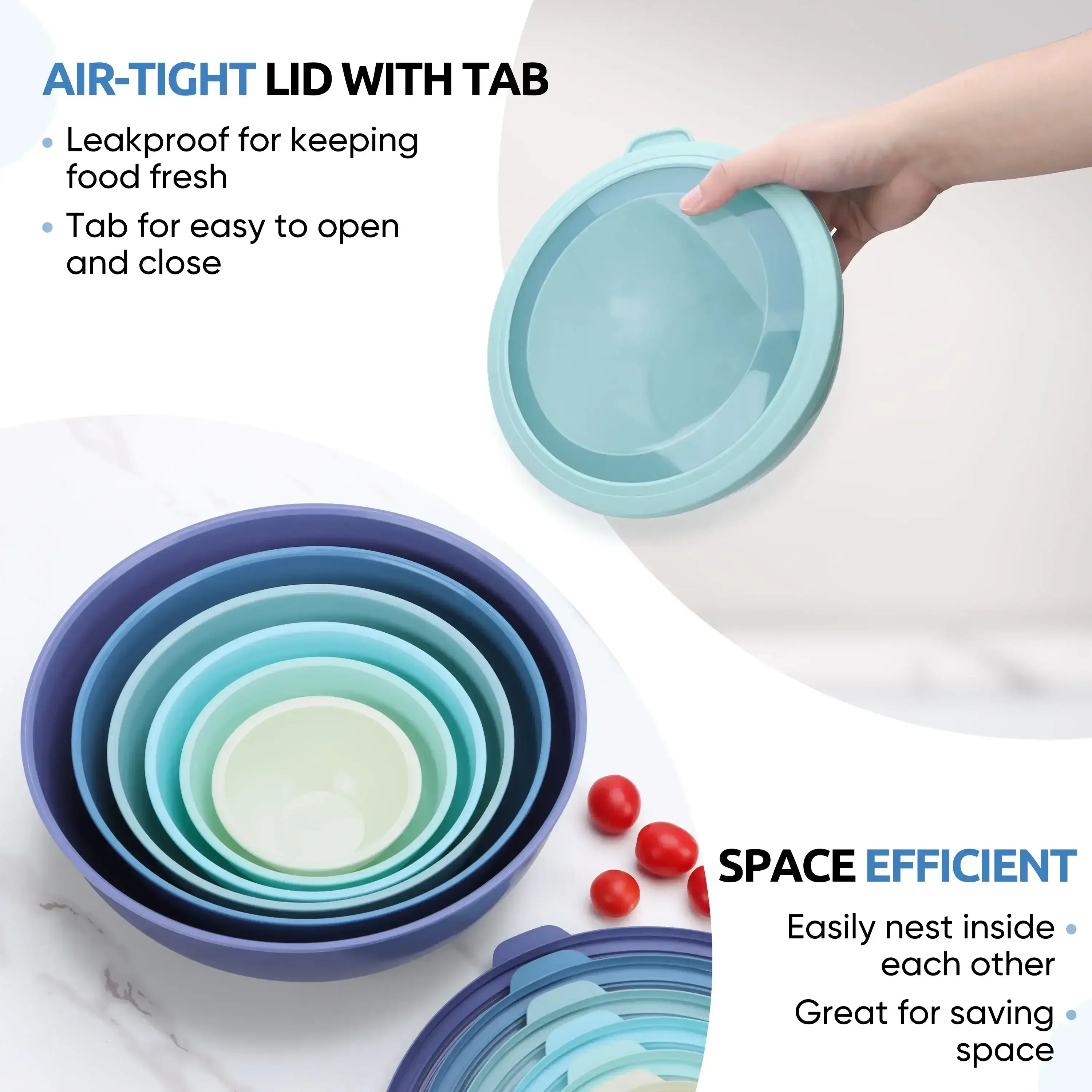 Walchoice Mixing Bowls with Airtight Lids Set of 6, Plastic Nesting Bowls Prep Bowls for Mixing, Serving, Kitchen Preparing, Storage, Microwave & Freezer Safe - Image 3
