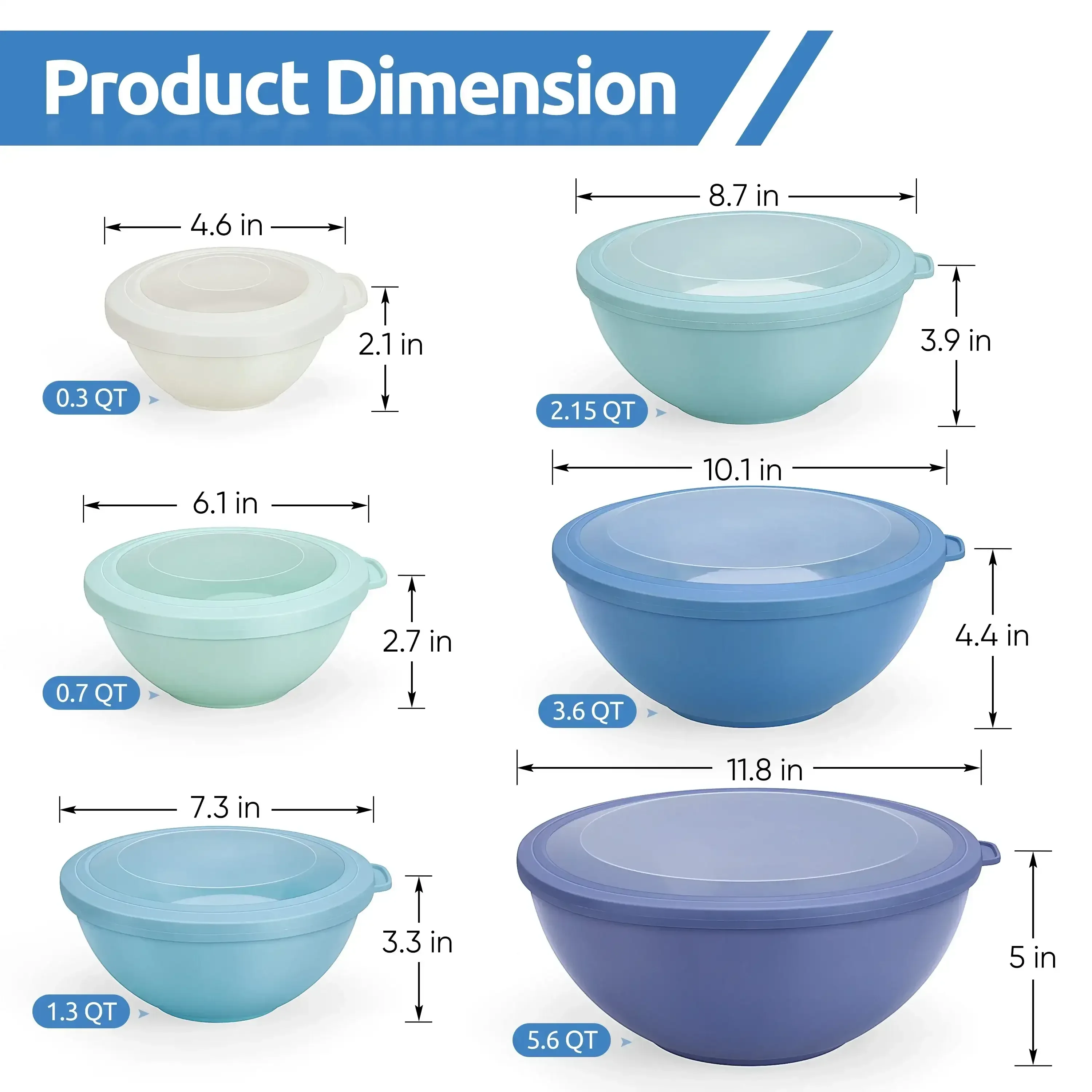Walchoice Mixing Bowls with Airtight Lids Set of 6, Plastic Nesting Bowls Prep Bowls for Mixing, Serving, Kitchen Preparing, Storage, Microwave & Freezer Safe - Image 6
