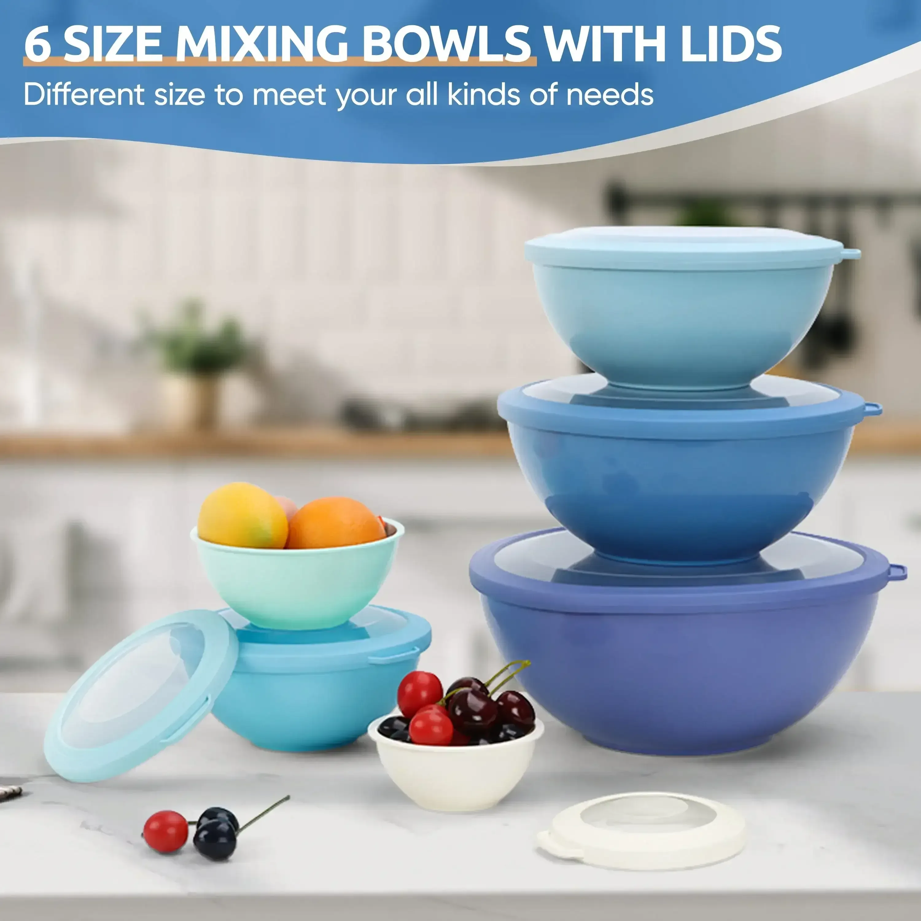 Walchoice Mixing Bowls with Airtight Lids Set of 6, Plastic Nesting Bowls Prep Bowls for Mixing, Serving, Kitchen Preparing, Storage, Microwave & Freezer Safe - Image 7