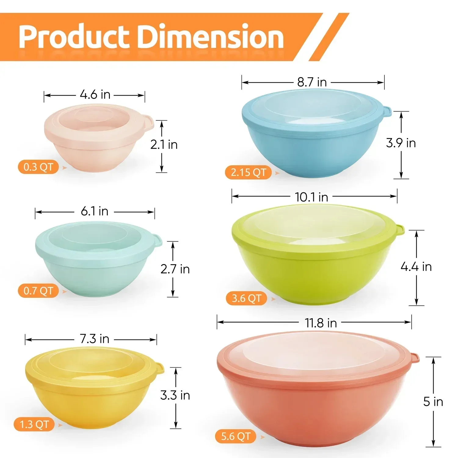 Walchoice Mixing Bowls with Airtight Lids Set of 6, Plastic Nesting Bowls Prep Bowls for Mixing, Serving, Kitchen Preparing, Storage, Microwave & Freezer Safe - Image 9