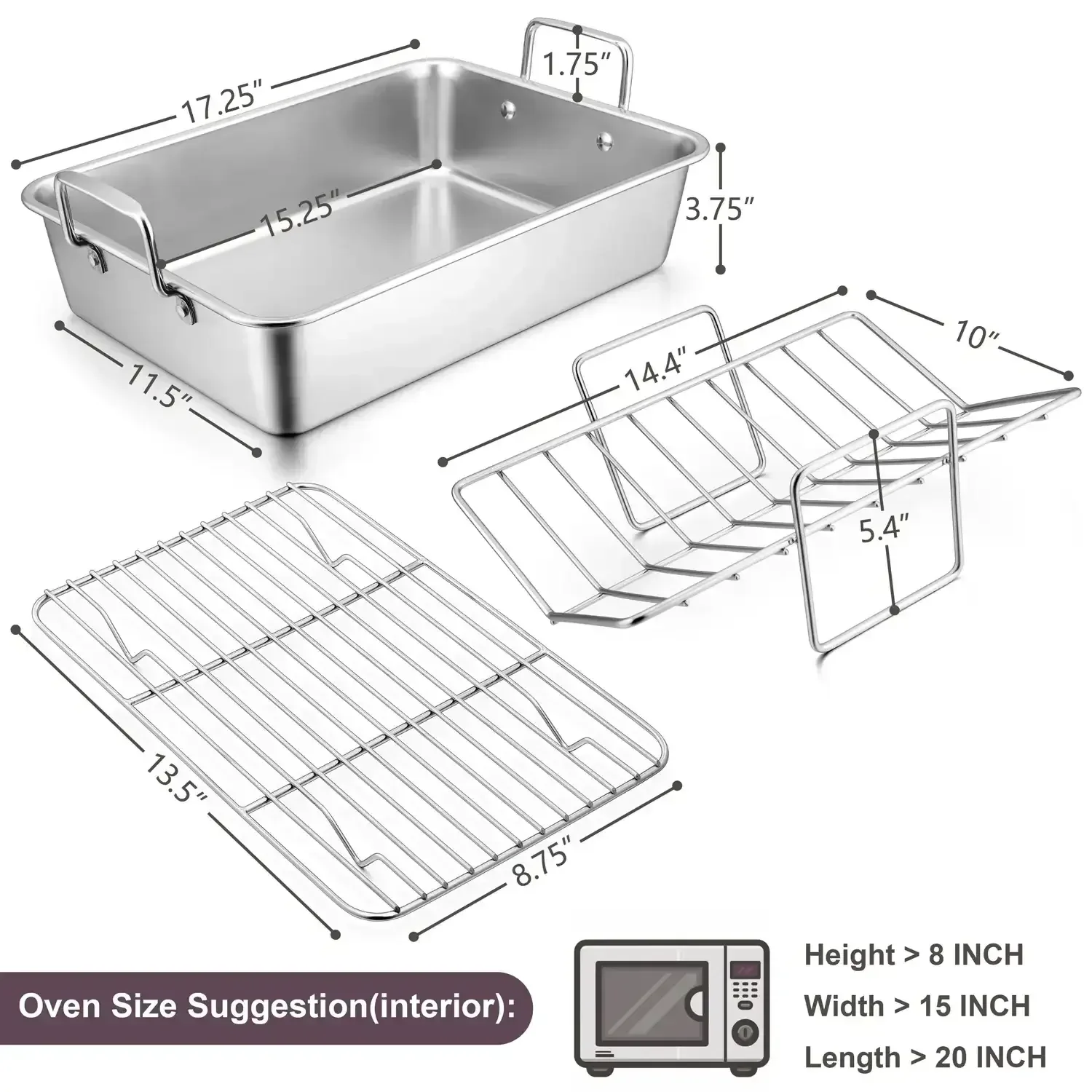 Walchoice Roasting Pan with Rack Set, Stainless Steel Large Turkey Roaster with V-shaped rack & Cooling Rack for Thanksgiving, Heavy Duty & Dishwasher Safe - Image 4