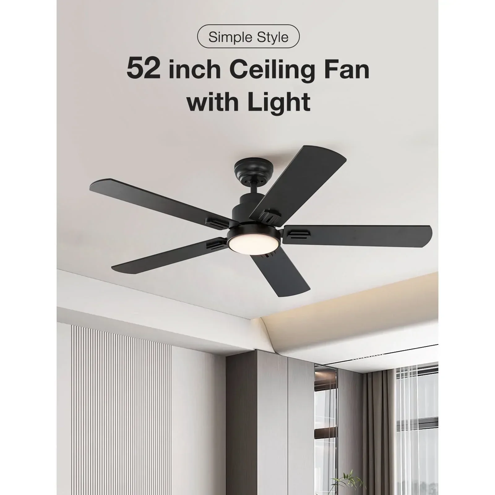 Warmiplanet 52" Black Ceiling Fan with Light and Remote Control