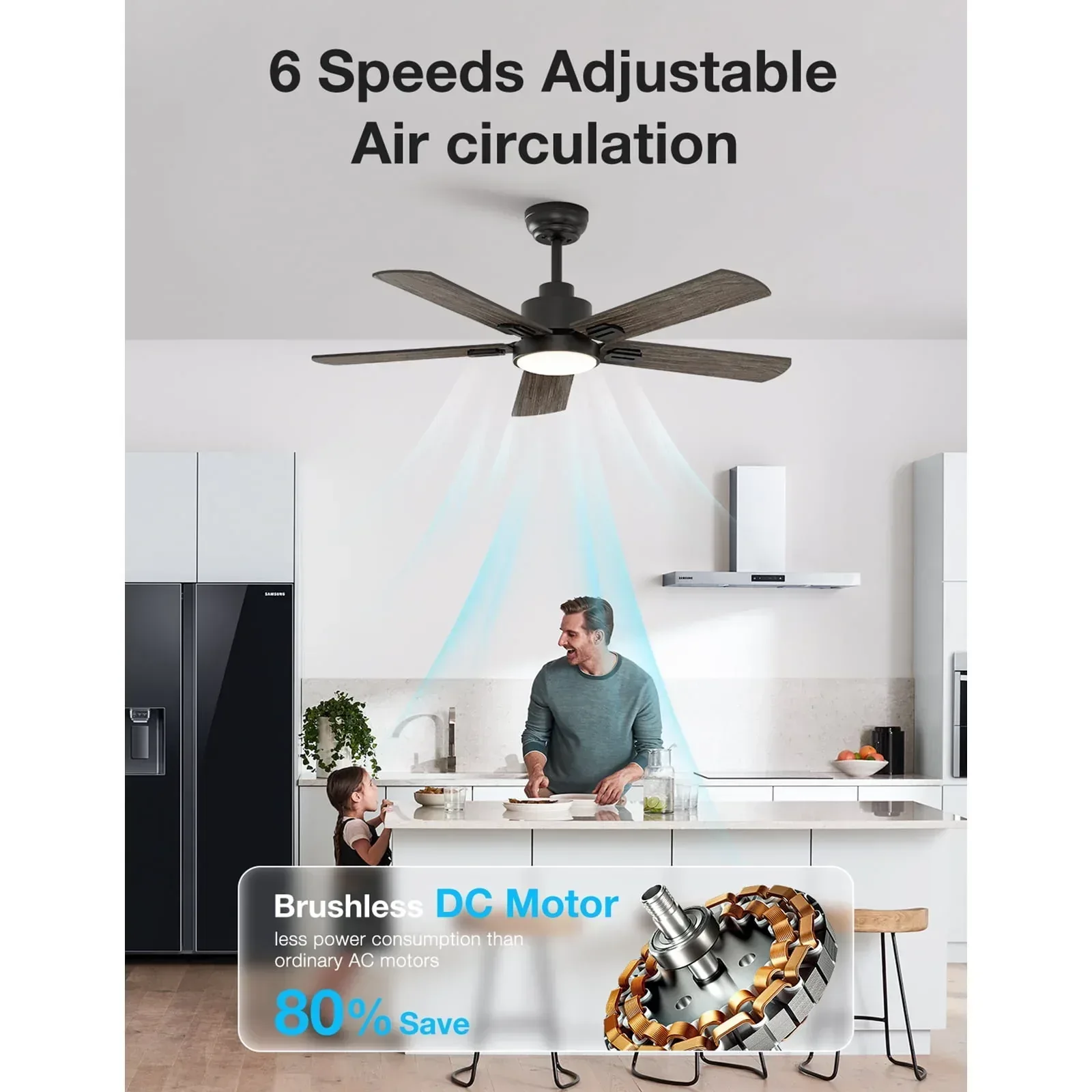 Warmiplanet 52" Black Ceiling Fan with Light and Remote Control - Image 6