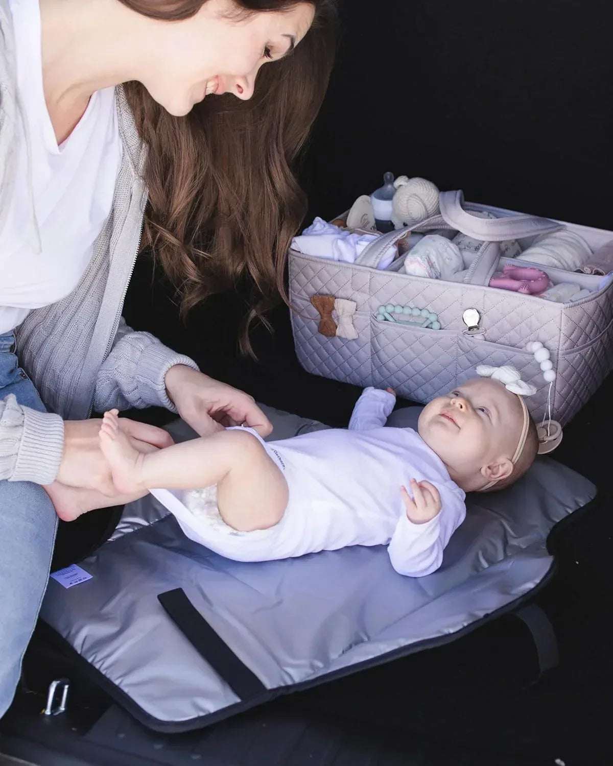 Waterproof Mummy Changing Pad, Foldable Diaper Bag, Portable Travel Changing Mat (Black) - Image 5