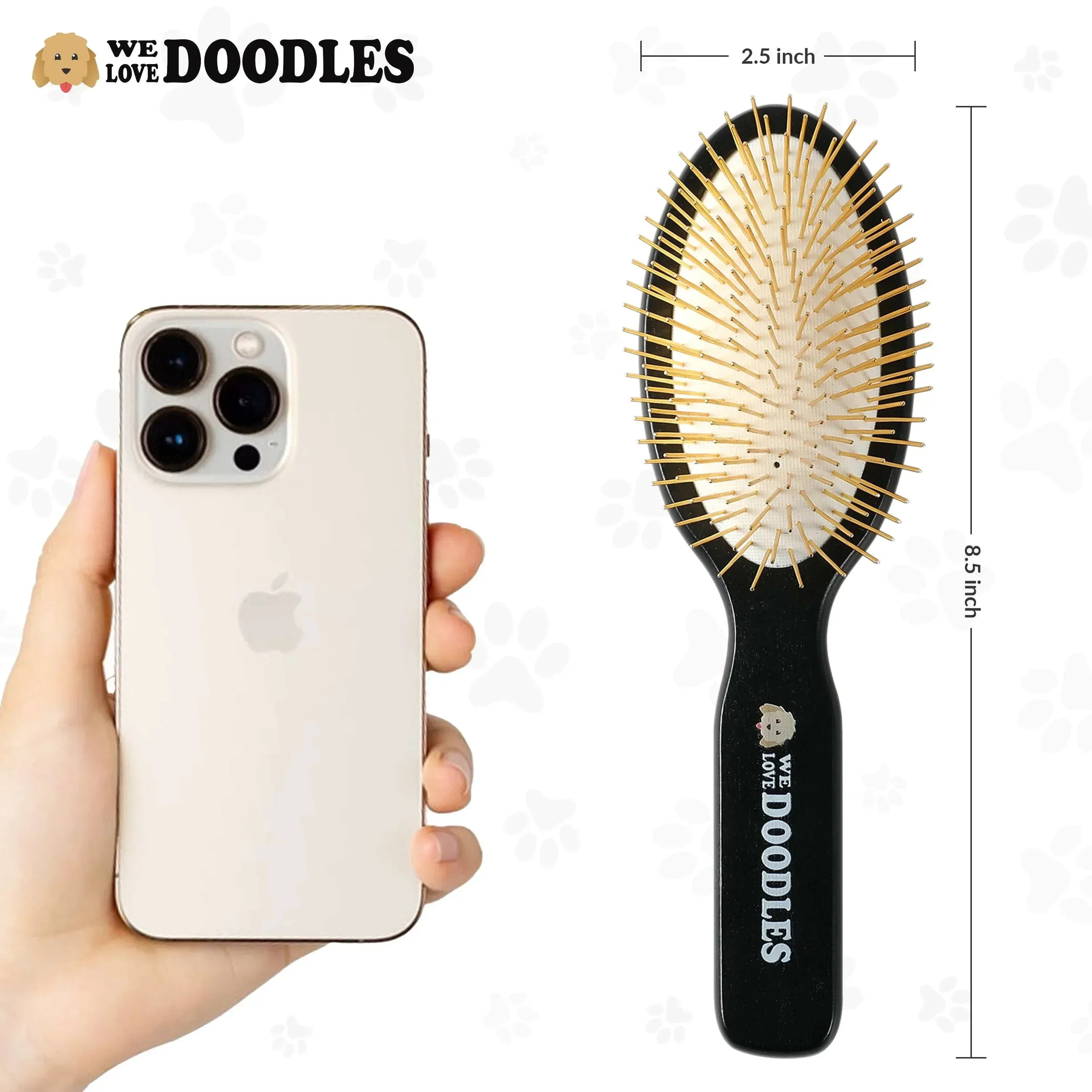 We Love Doodles Pin Brush For Dogs, Pet Grooming Detangler Pin Dog Brush, Dog Brush For Shedding & Loose Fur, Gold Pins Long Haired Pets - Image 3