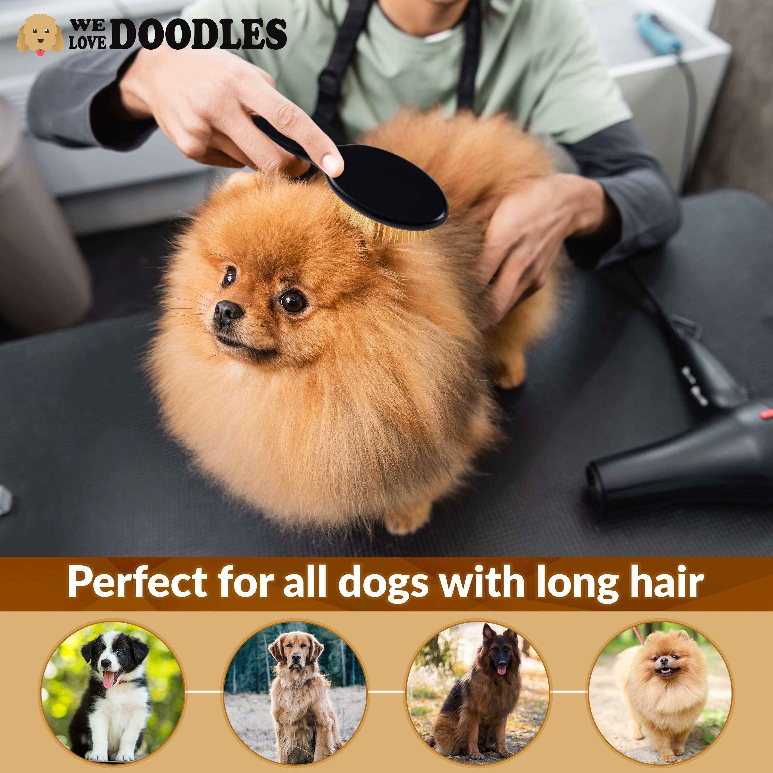 We Love Doodles Pin Brush For Dogs, Pet Grooming Detangler Pin Dog Brush, Dog Brush For Shedding & Loose Fur, Gold Pins Long Haired Pets - Image 5