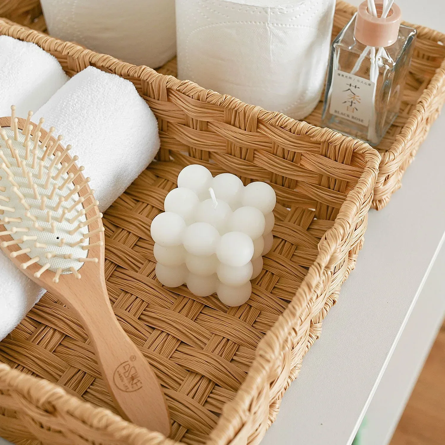 We Think Storage Resin Rattan Storage Bin with Handle, Set of 3 - Image 2