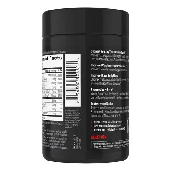 Weider Prime Testosterone Support, 120 Capsules - Image 3