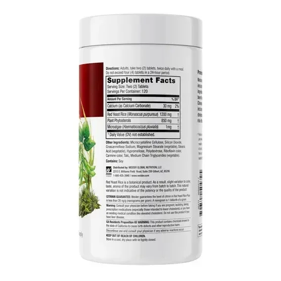 Weider Red Yeast Rice Plus 1200 mg., 240 Tablets - Image 2