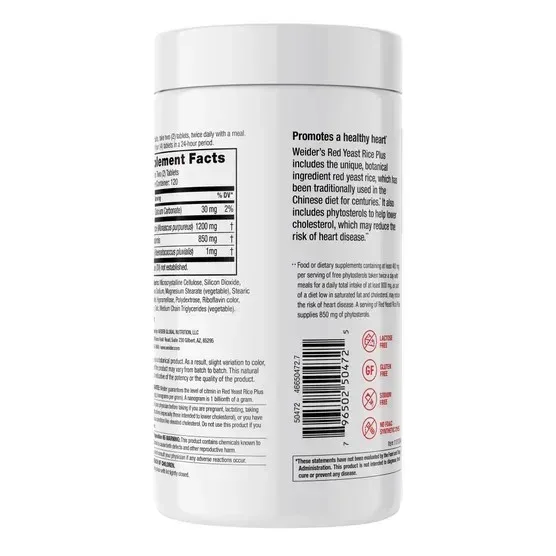 Weider Red Yeast Rice Plus 1200 mg., 240 Tablets - Image 3