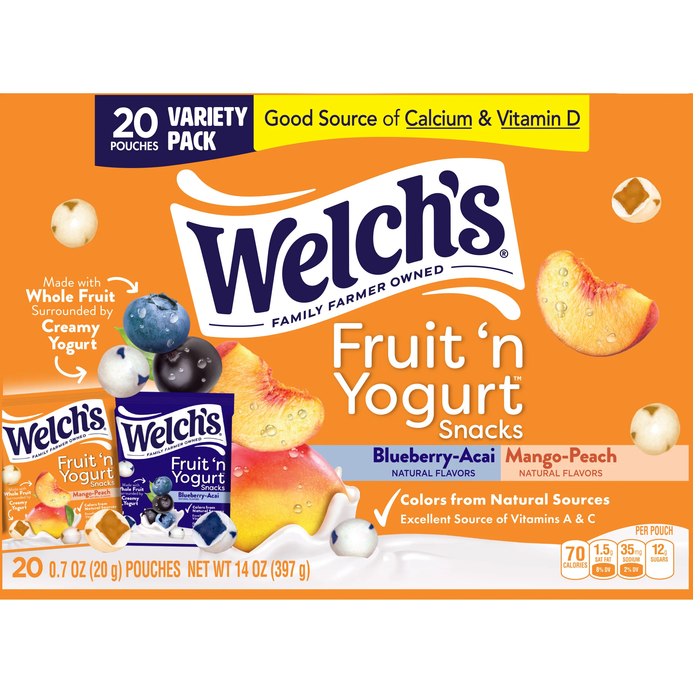 Welch's Fruit 'N Yogurt Blueberry-Acai. & Mango-Peach Soft Fruit Snacks, .7 oz, 20 Count - Image 6