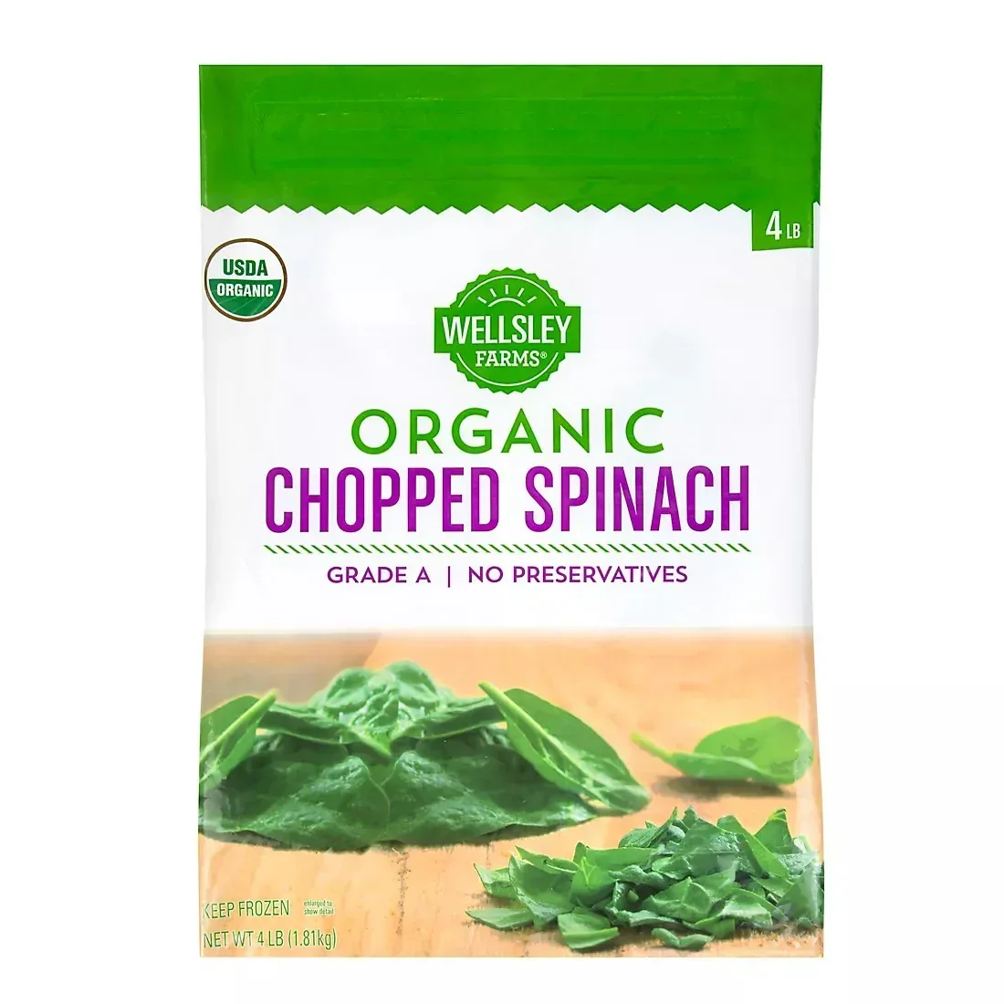 Wellsley Farms Organic Chopped Spinach, 4 lbs.