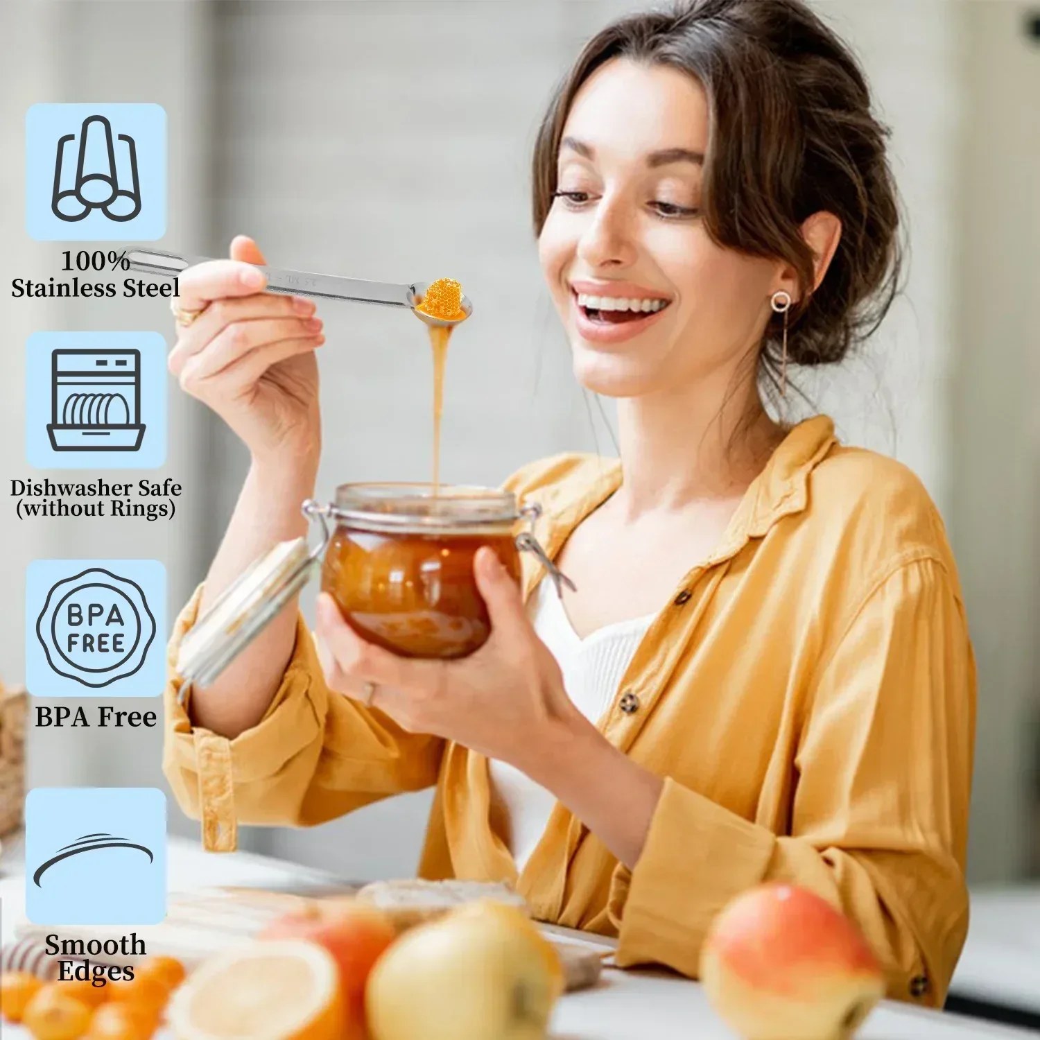 WEPSEN 18-Piece Stainless Steel Measuring Cups and Spoons Set,5 Stainless Steel Nesting Measuring Cups & 6 Spoons,1 Leveler & 5Mini Measuring Spoons,1Tbsp Coffee Scoop with Clip for Cooking & Baking - Image 6