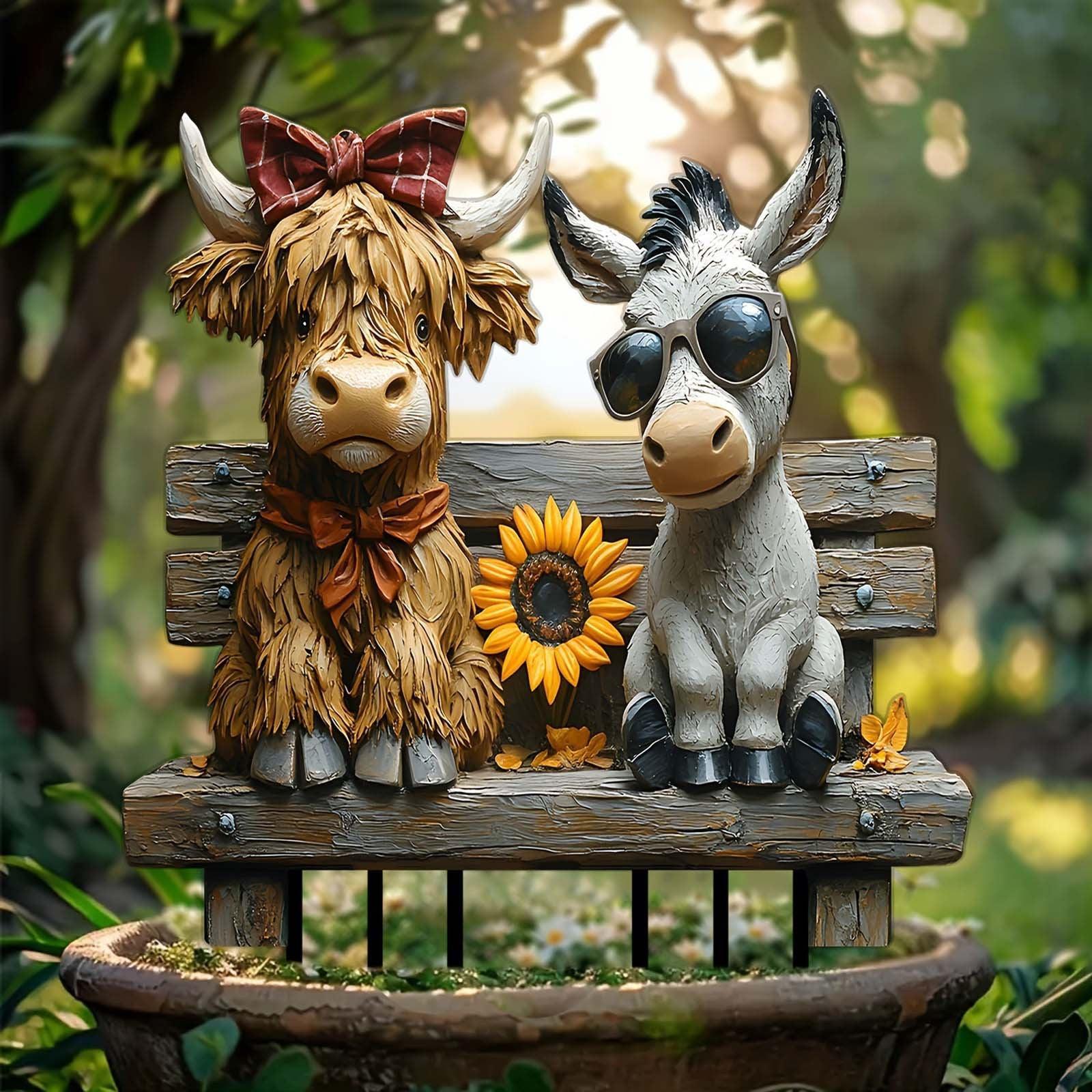 Whimsical Cow And Donkey Shaped Acrylic Flower Pots Outdoor Garden Decor Novelty Planter With Ground Stake For Yard Patio And Farmhouse Themed Decor