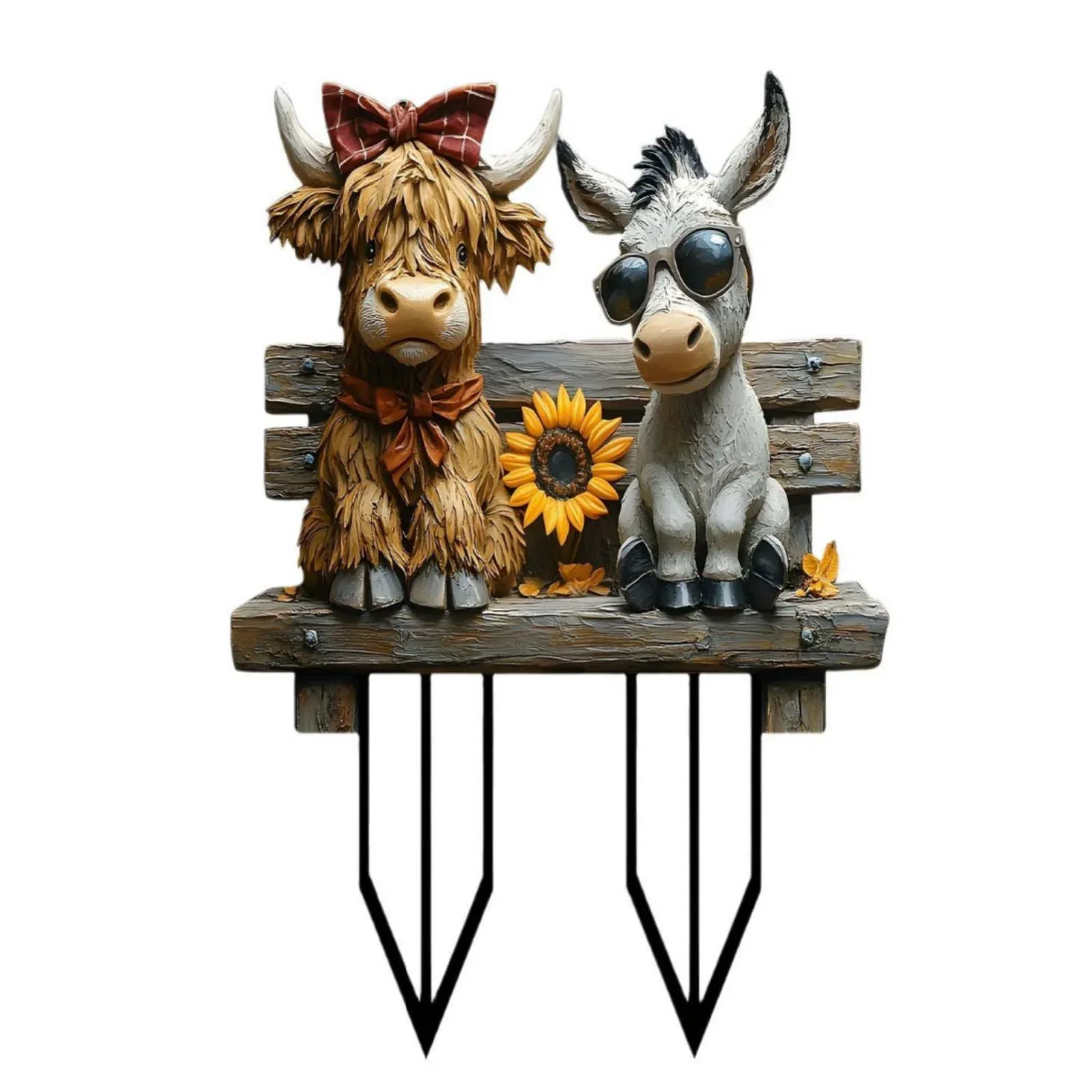 Whimsical Cow And Donkey Shaped Acrylic Flower Pots Outdoor Garden Decor Novelty Planter With Ground Stake For Yard Patio And Farmhouse Themed Decor - Image 2