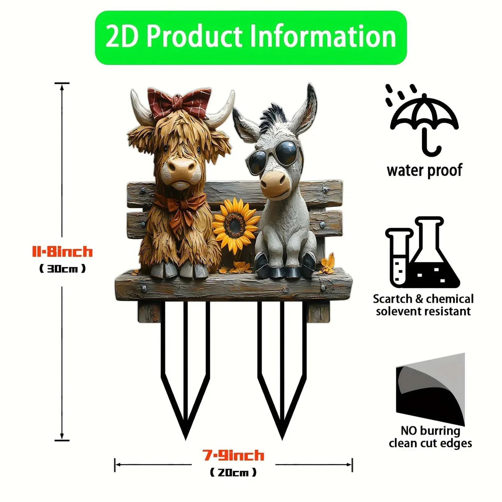 Whimsical Cow And Donkey Shaped Acrylic Flower Pots Outdoor Garden Decor Novelty Planter With Ground Stake For Yard Patio And Farmhouse Themed Decor - Image 3